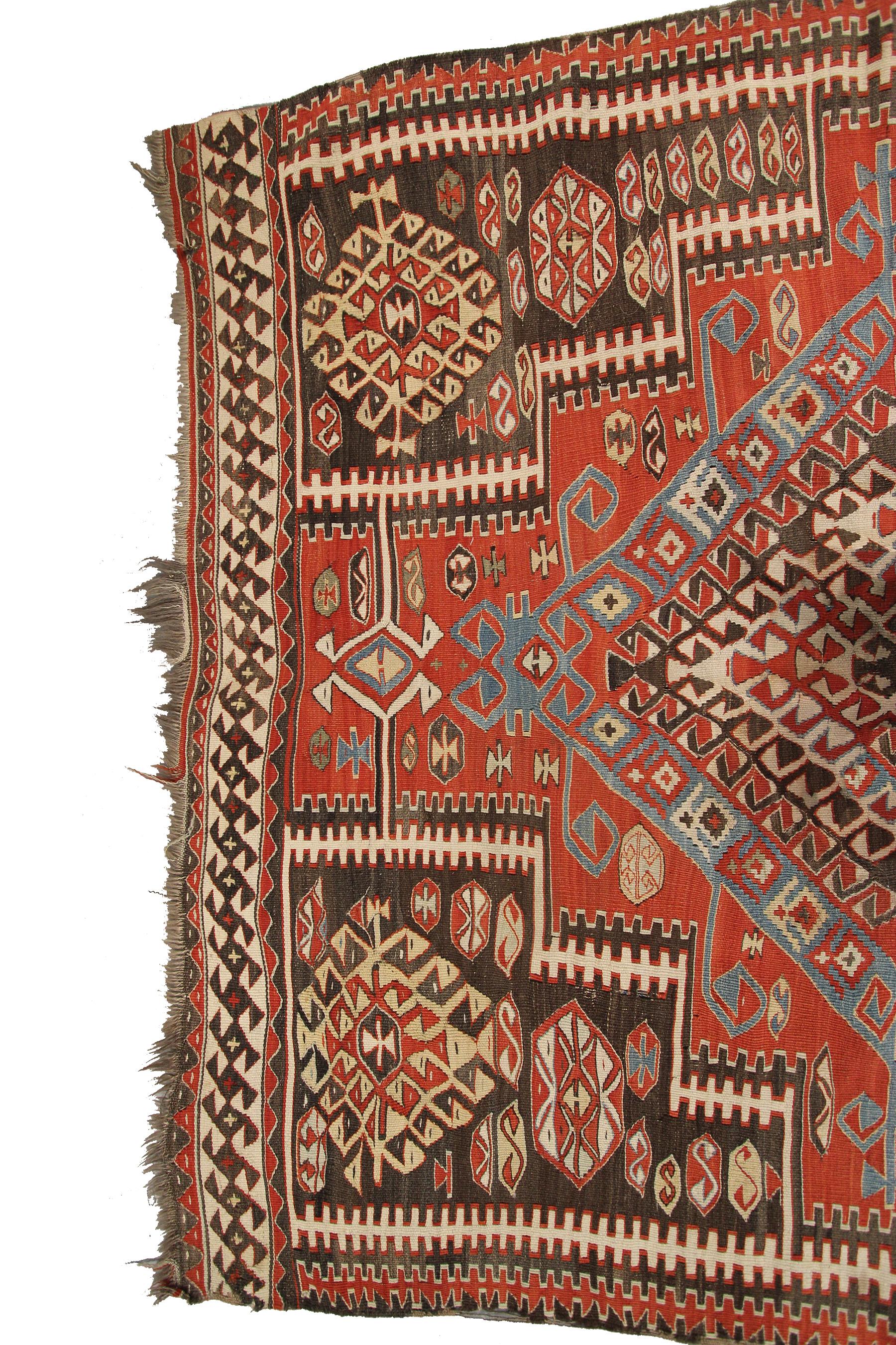 Antiker kaukasischer, flachgewebter, quadratischer Wandteppich aus Kelim, kaukasisch-kaukasisch 2