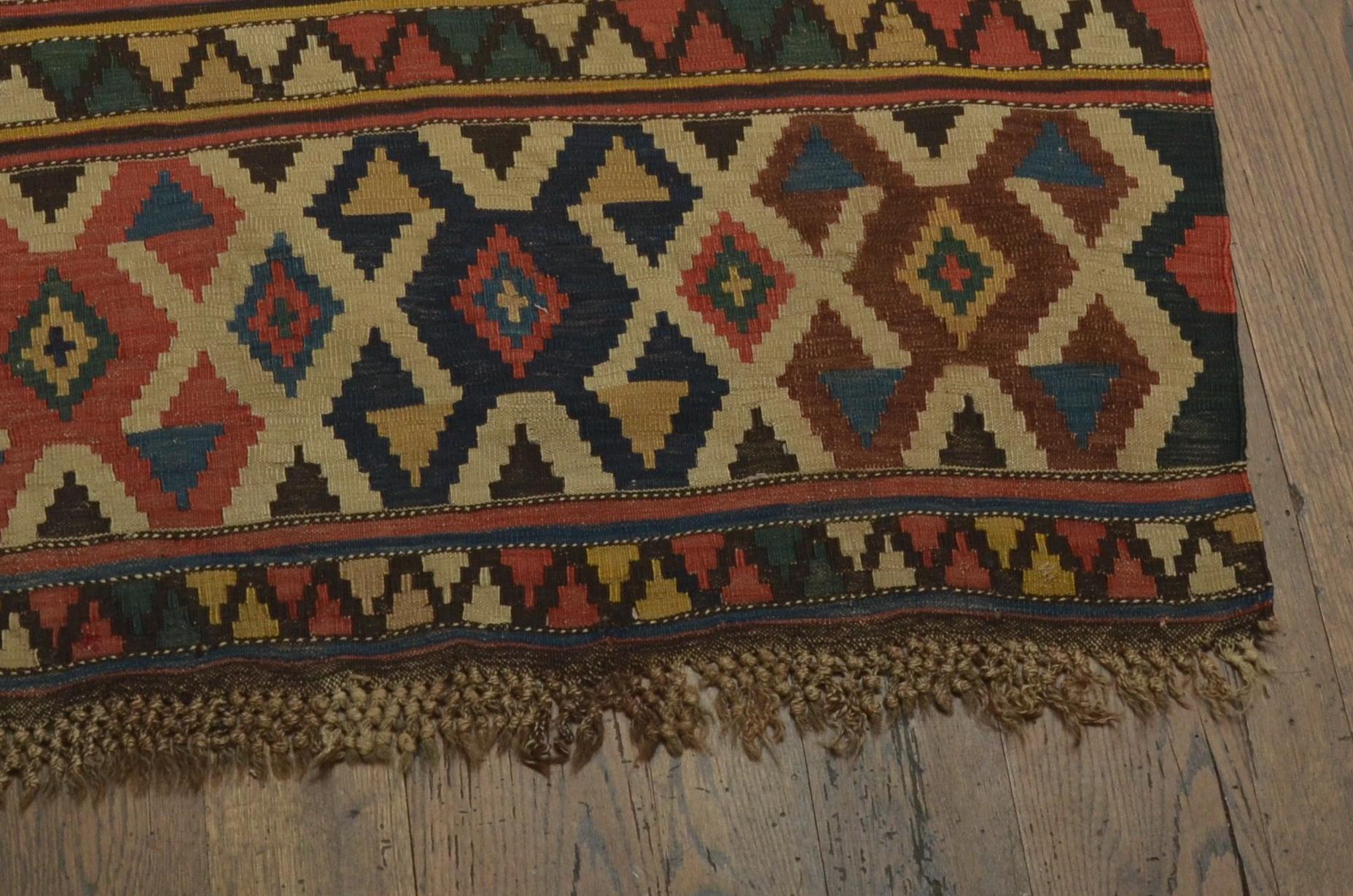 Hand-Woven Antique Caucasian Kilim For Sale