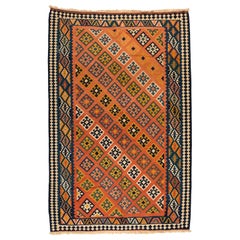 Antiker kaukasischer Kilim Orange Elfenbein und Blau Geometrischer Teppich:: um 1940er Jahre