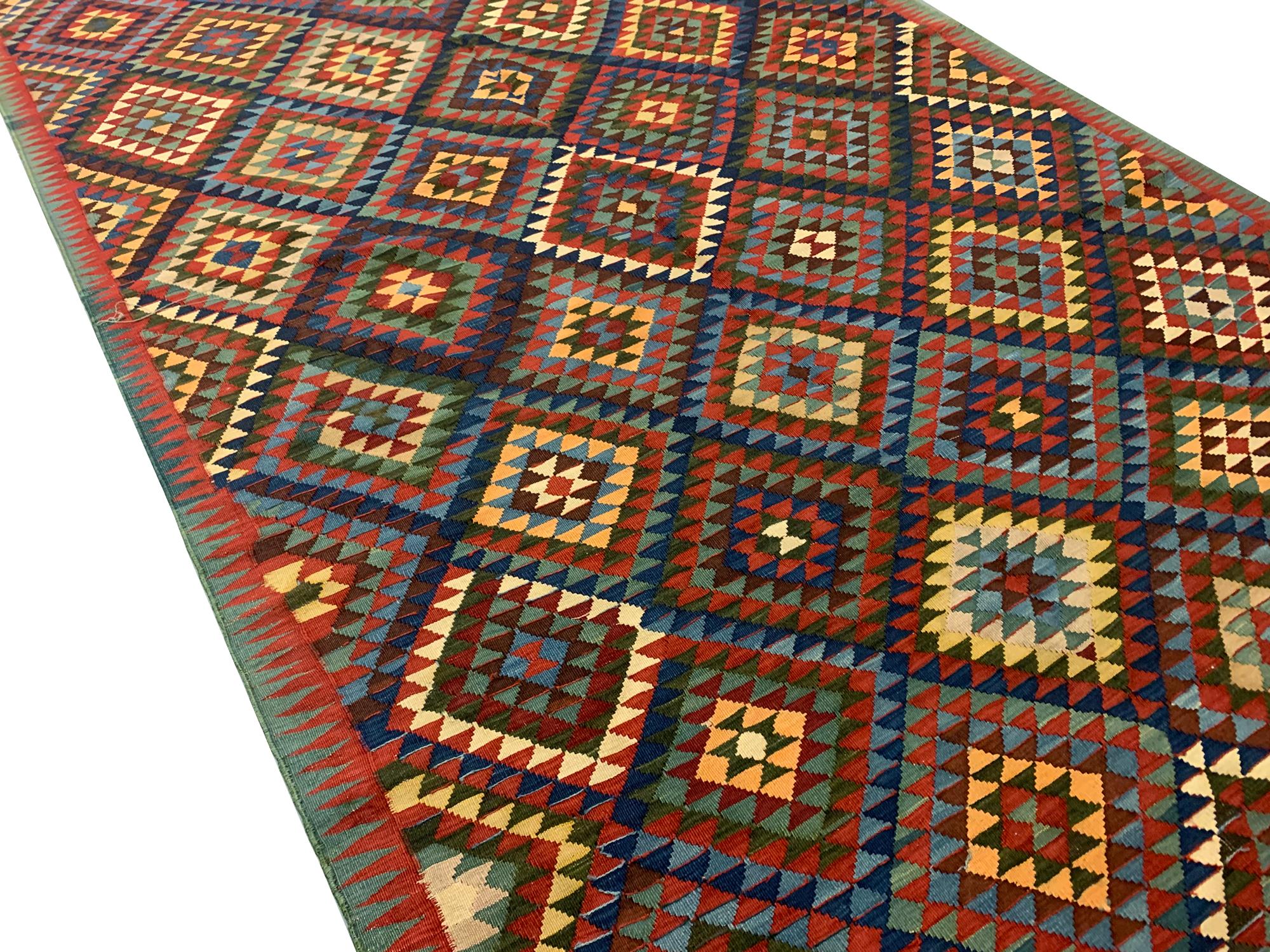 Mid-Century Modern Large Antique Rugs Geometric Kilim Rugs Caucasian Kilims Carpet 153x340cm For Sale