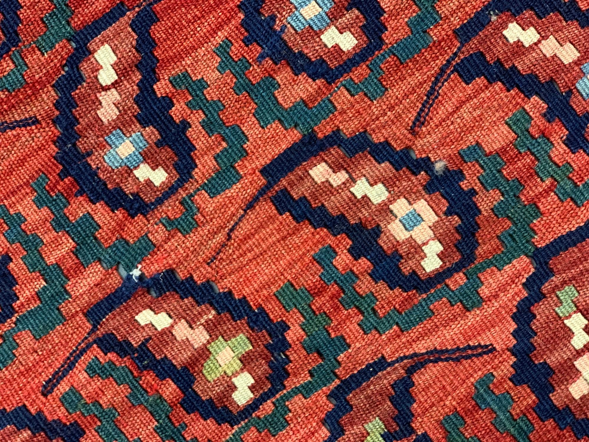 Azerbaijani Antique Caucasian Kilim Rug, Red All Over Paisley Pattern Kelim For Sale