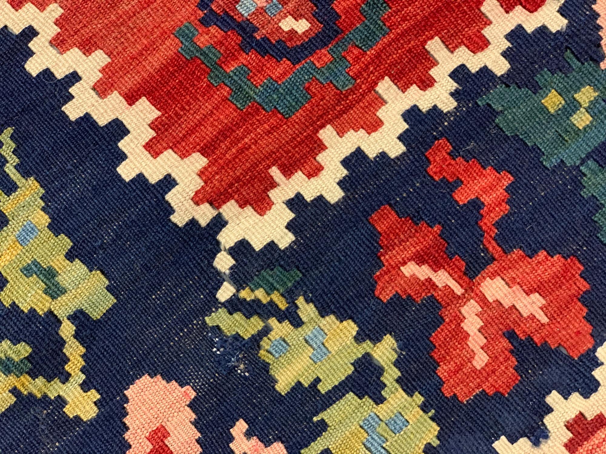 Cotton Antique Caucasian Kilim Rug, Red All Over Paisley Pattern Kelim For Sale