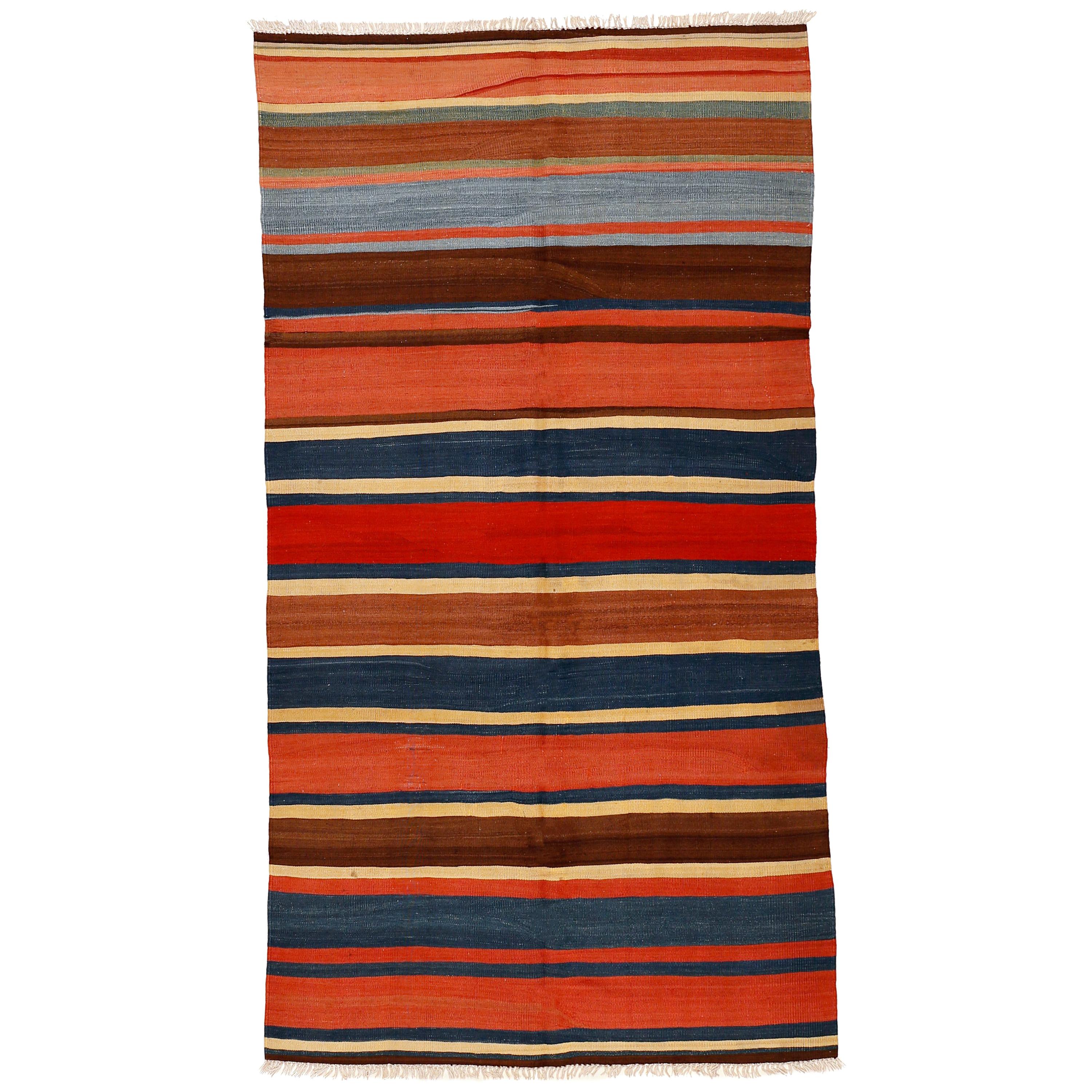 Antique Caucasian Kilim Rug with Polychrome Stripes