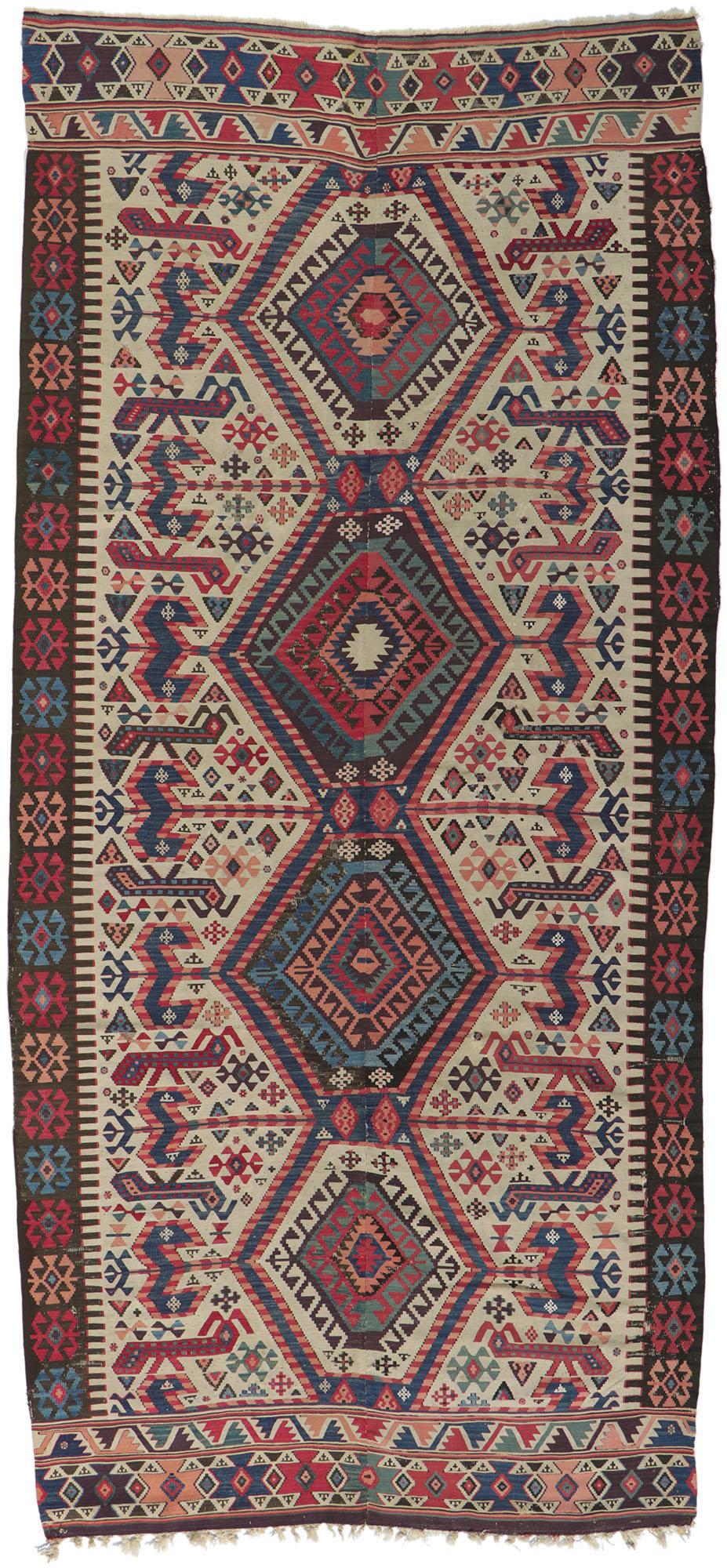 Antique Caucasian Kilim Rug with Tribal Style For Sale 3