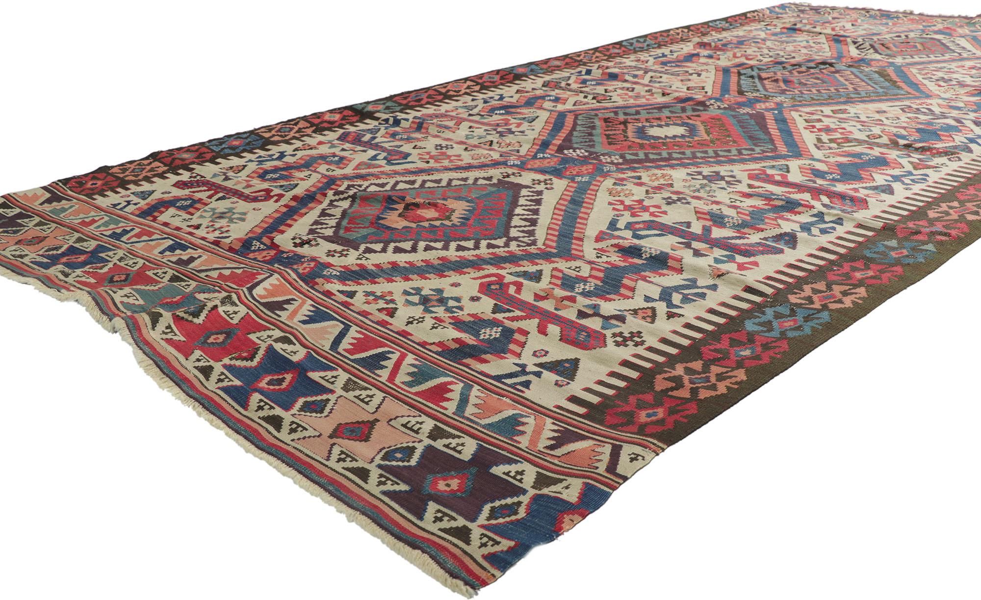 78190 Antique Caucasian Kilim rug, 05'01 x 10'09. From warming up modern interiors and adding panache to formal areas, this hand-woven wool antique Caucasian kilim rug seamlessly blends with eclectic areas and is well suited for a range of