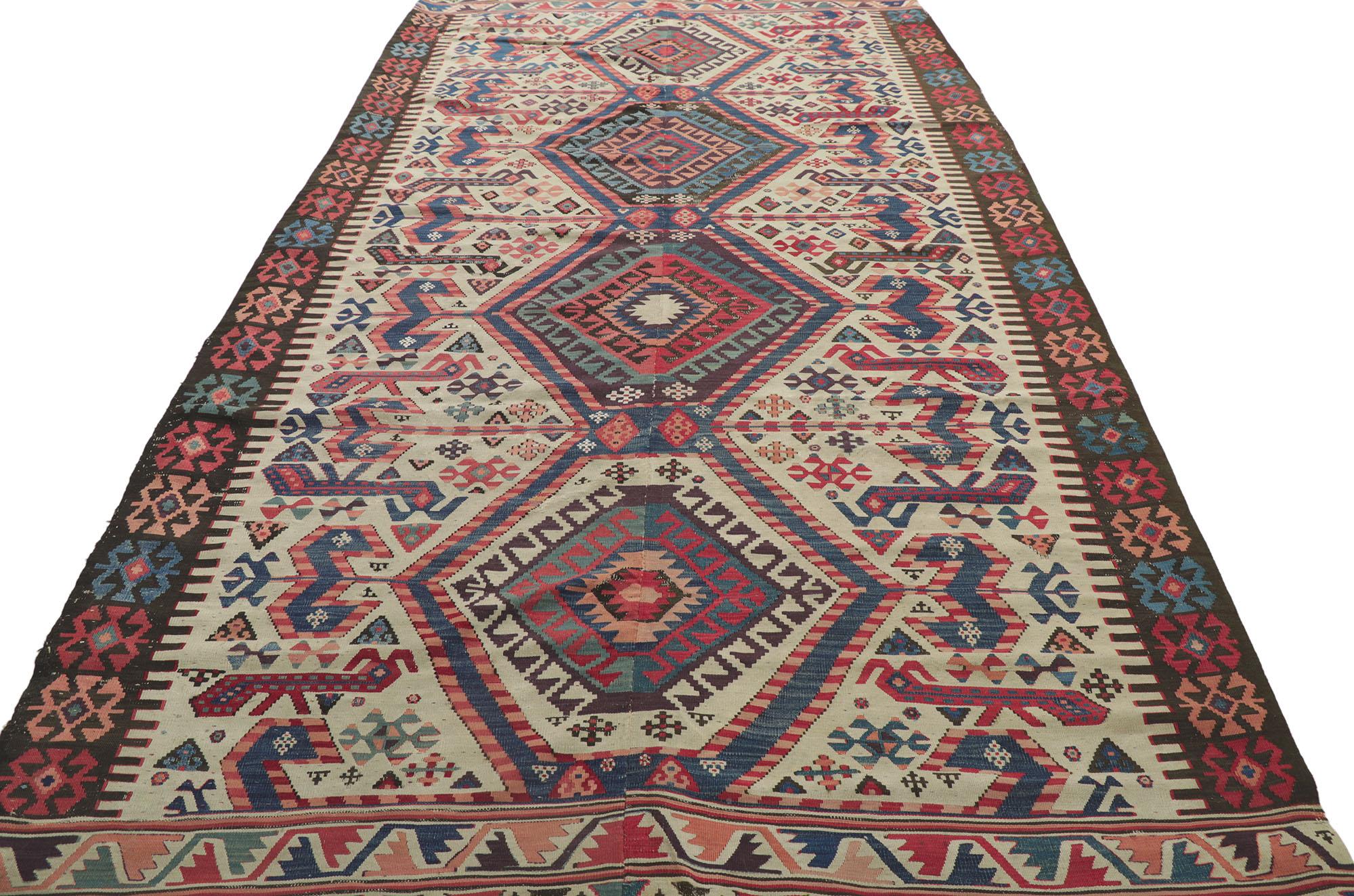 Hand-Woven Antique Caucasian Kilim Rug with Tribal Style For Sale