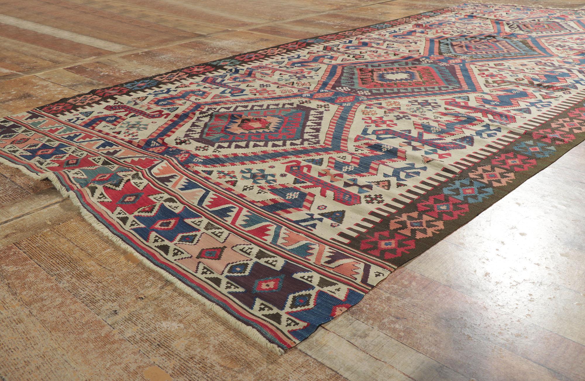 Wool Antique Caucasian Kilim Rug with Tribal Style For Sale