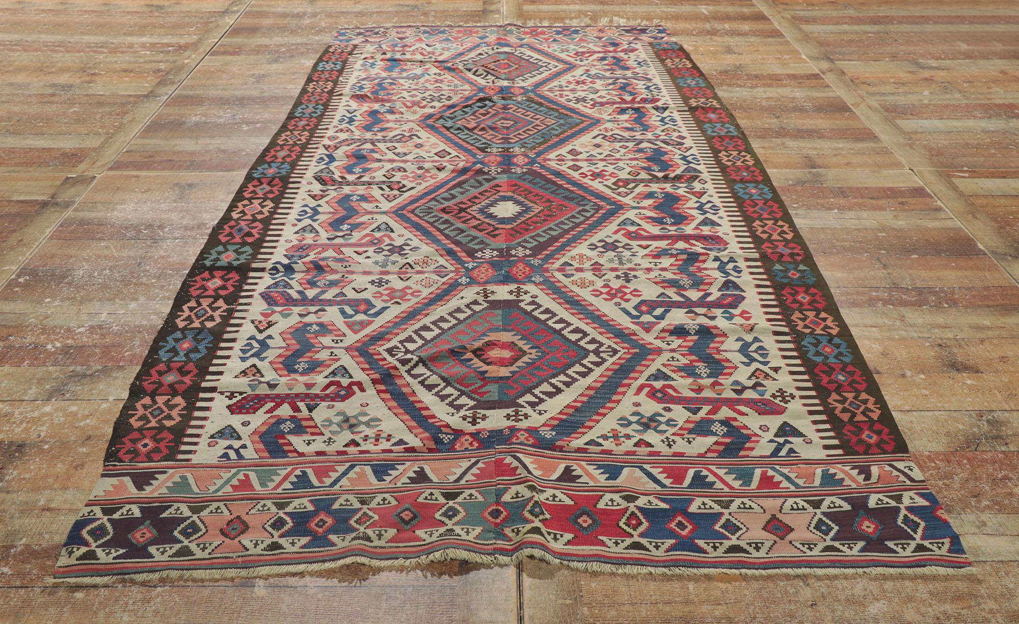 Antique Caucasian Kilim Rug with Tribal Style For Sale 1