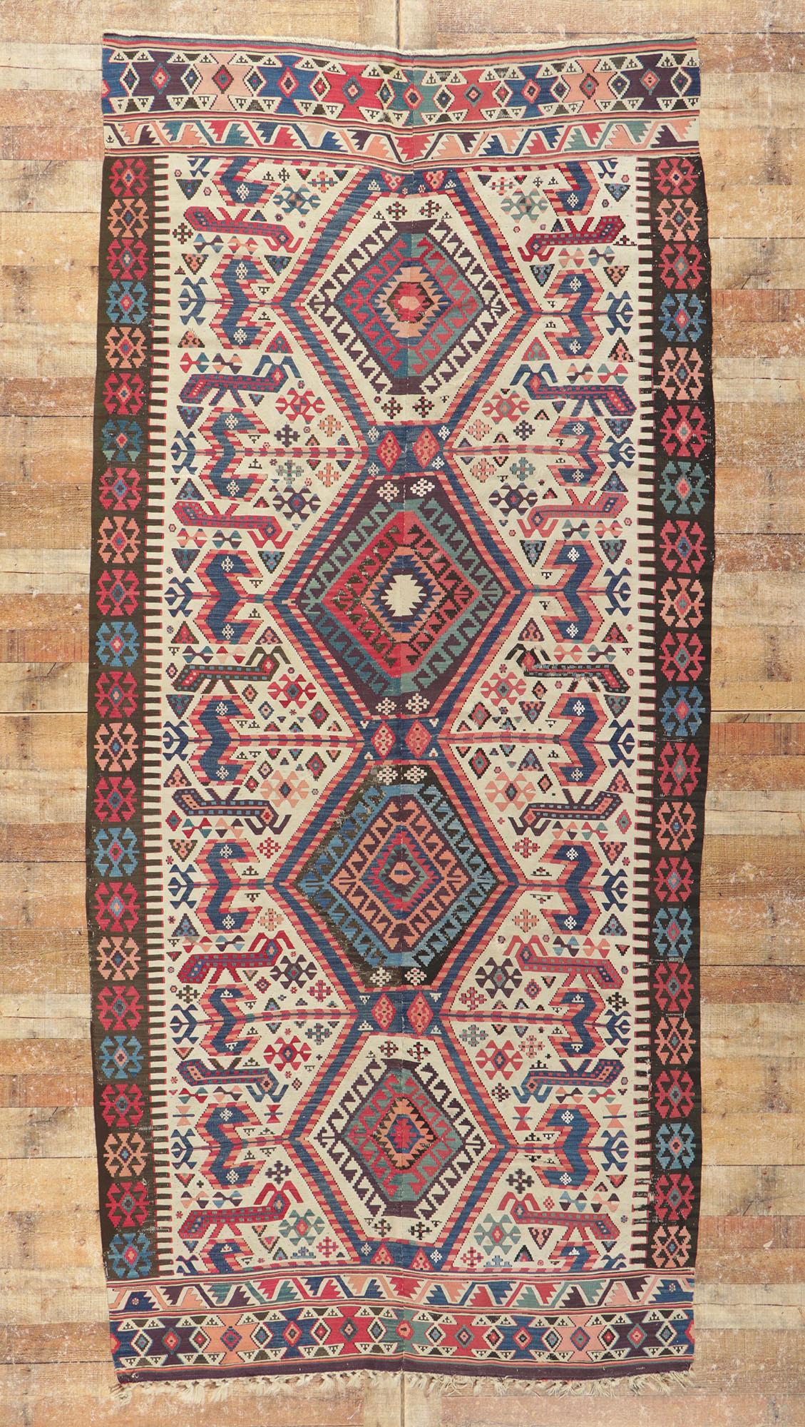 Antique Caucasian Kilim Rug with Tribal Style For Sale 2