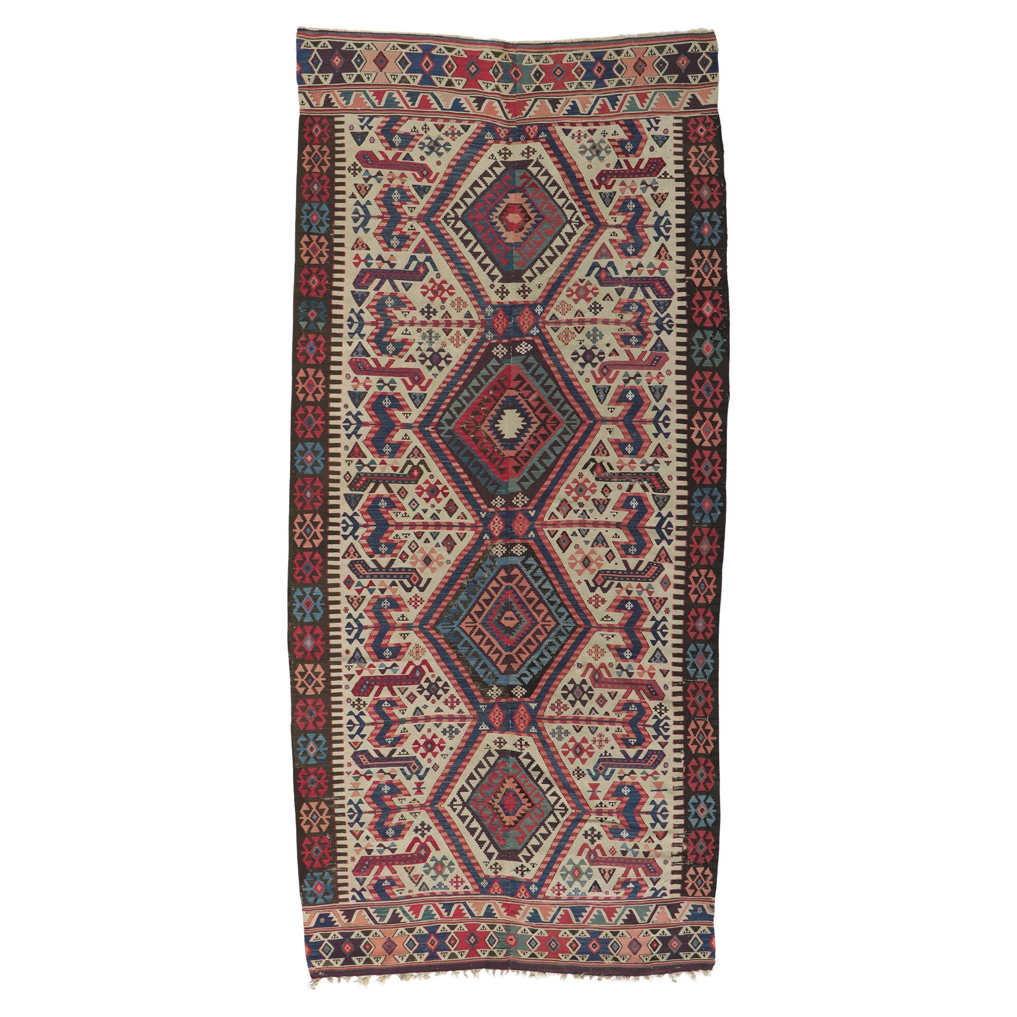 Antique Caucasian Kilim Rug with Tribal Style For Sale