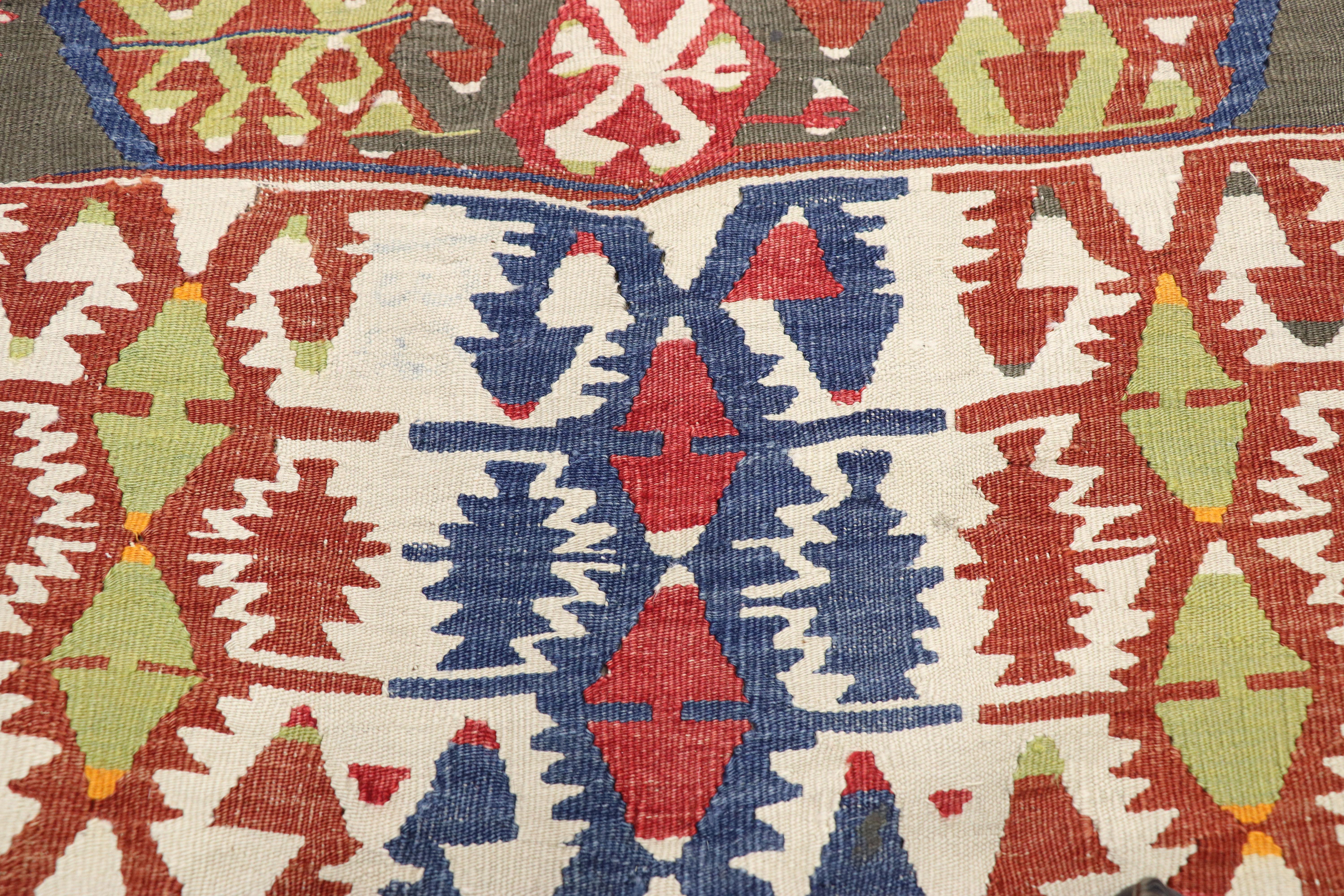 Antique Caucasian Kilim Runner with Tribal Style In Good Condition For Sale In Dallas, TX