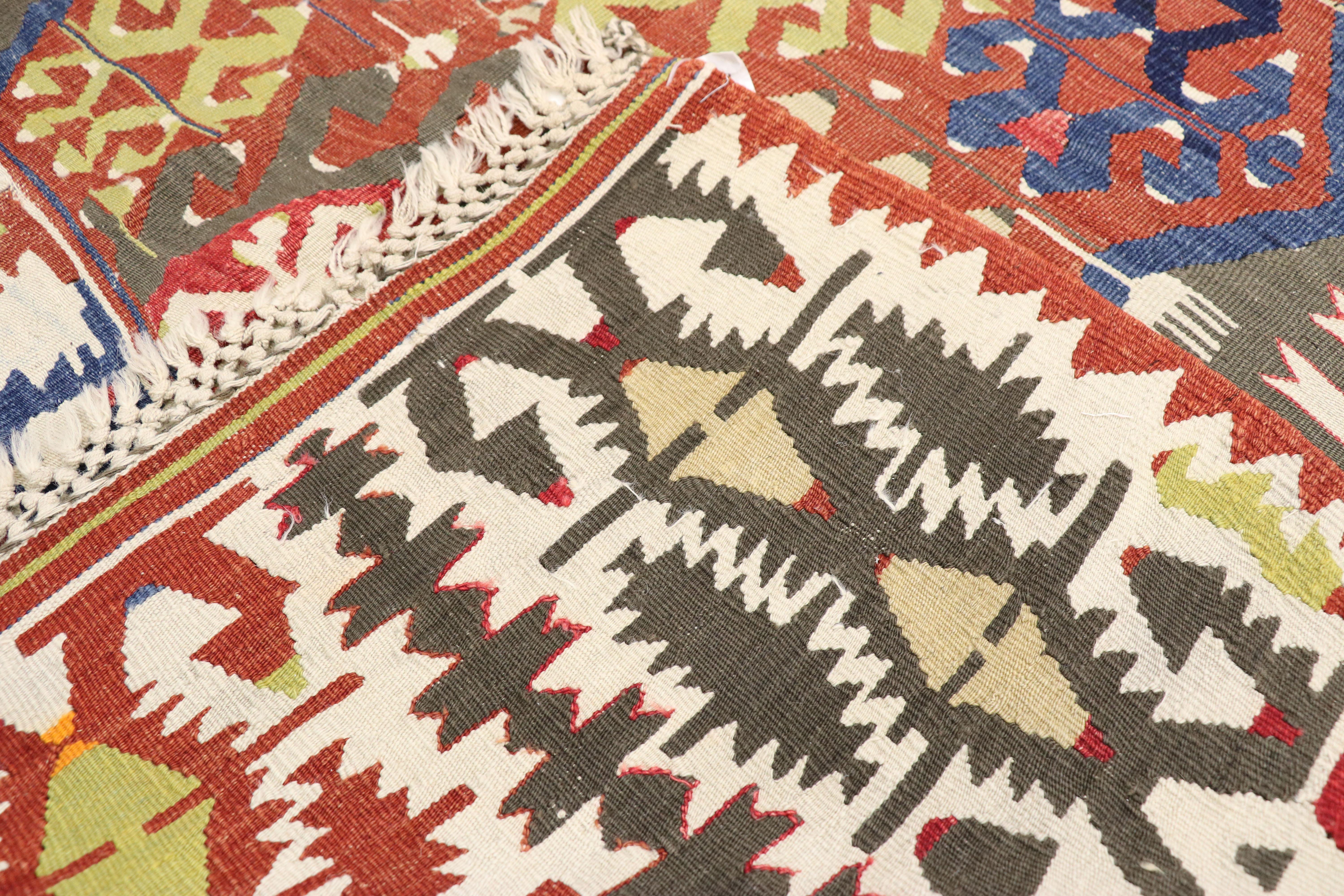 20th Century Antique Caucasian Kilim Runner with Tribal Style For Sale