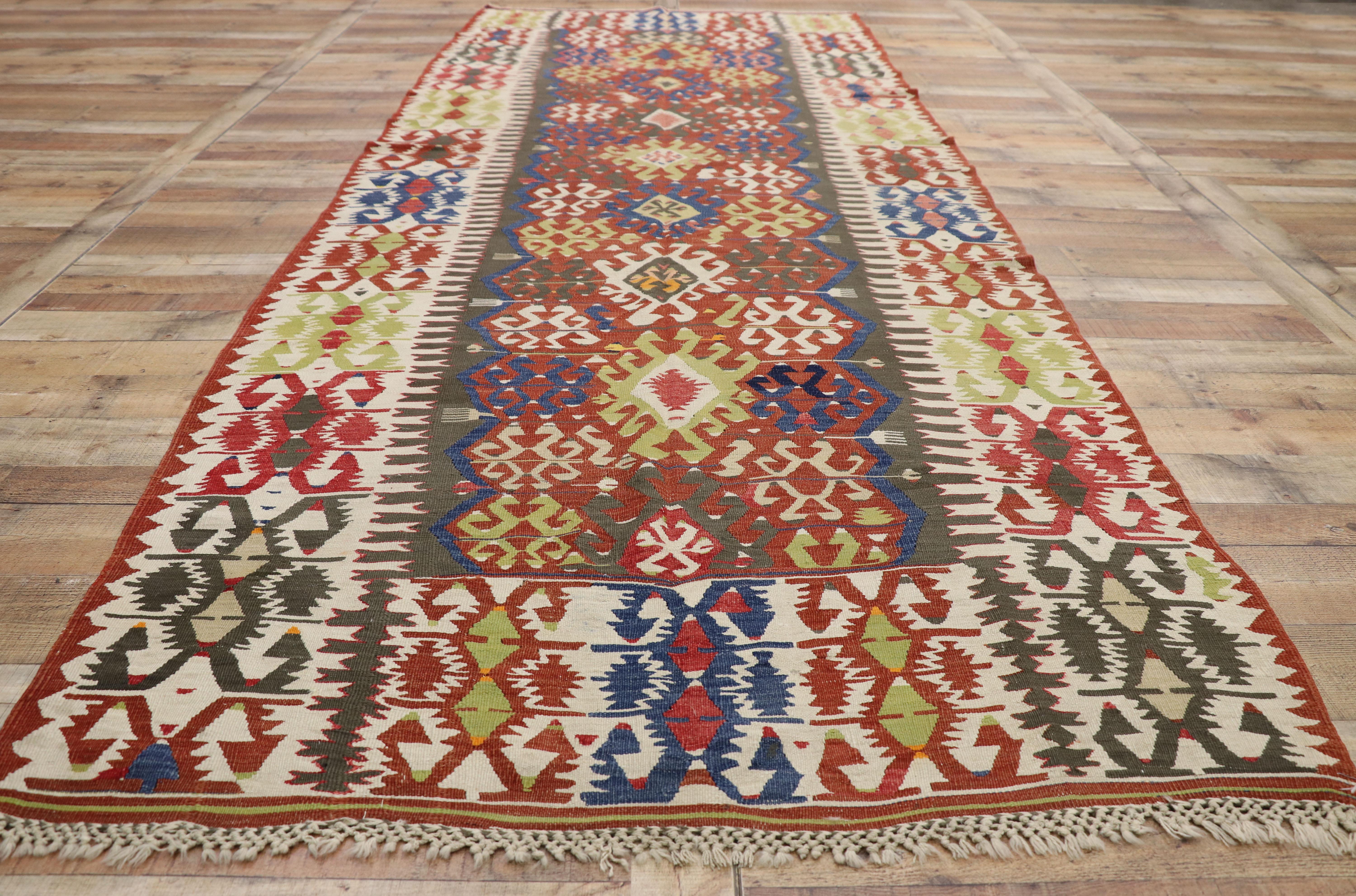 Antique Caucasian Kilim Runner with Tribal Style For Sale 1
