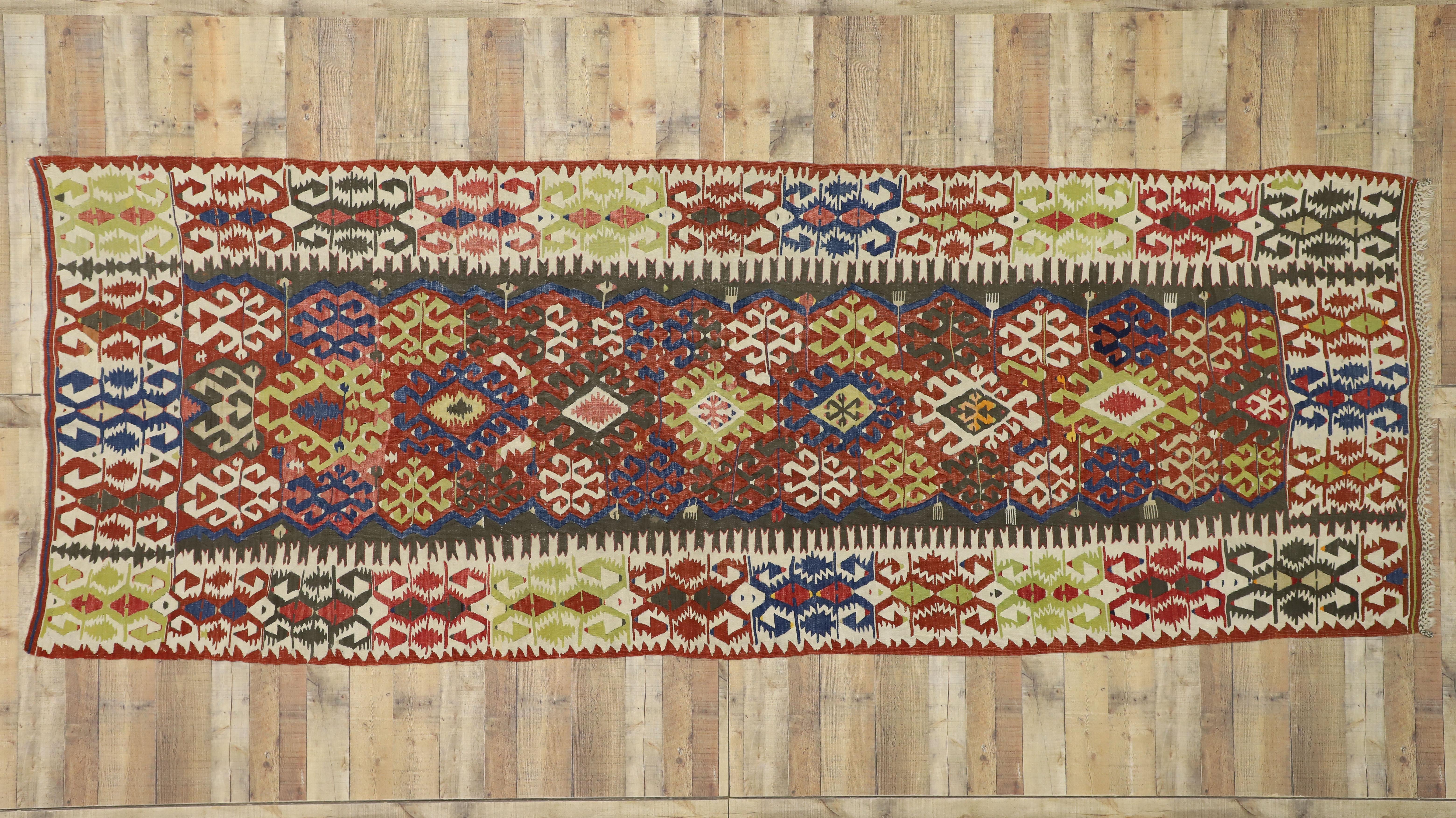 Antique Caucasian Kilim Runner with Tribal Style For Sale 2