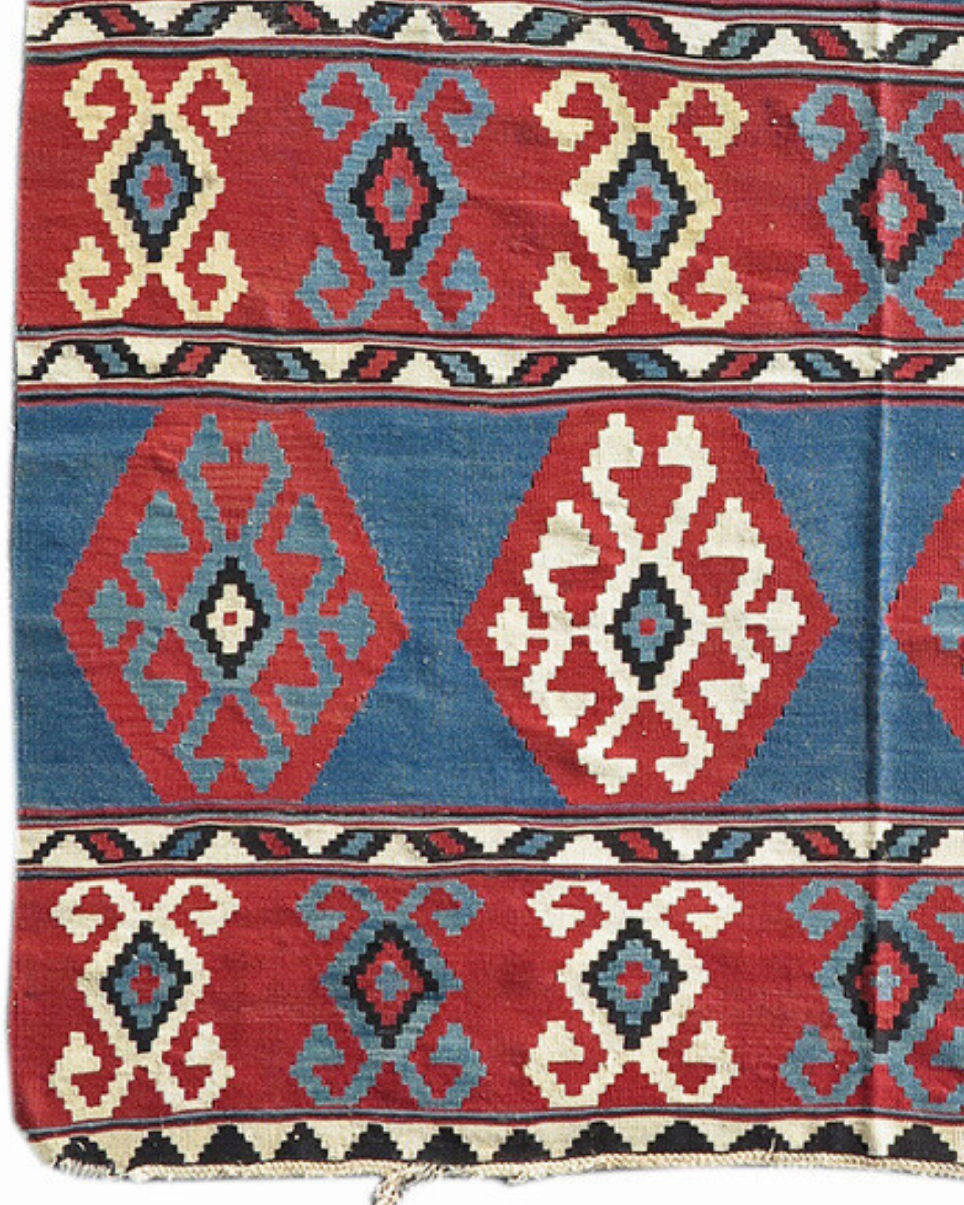Wool Antique Caucasian Kuba Kilim Rug, Late 19th Century For Sale