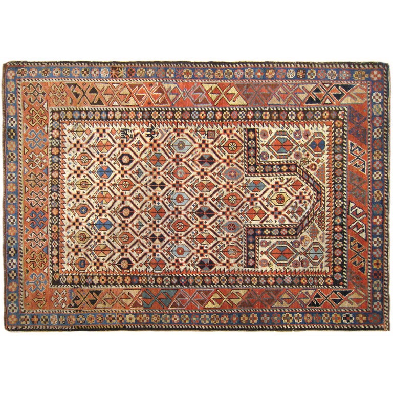 Kuba Rug Antique Caucasian Kuba Meditation Rug, Small Size, w/ Ivory Field and ...