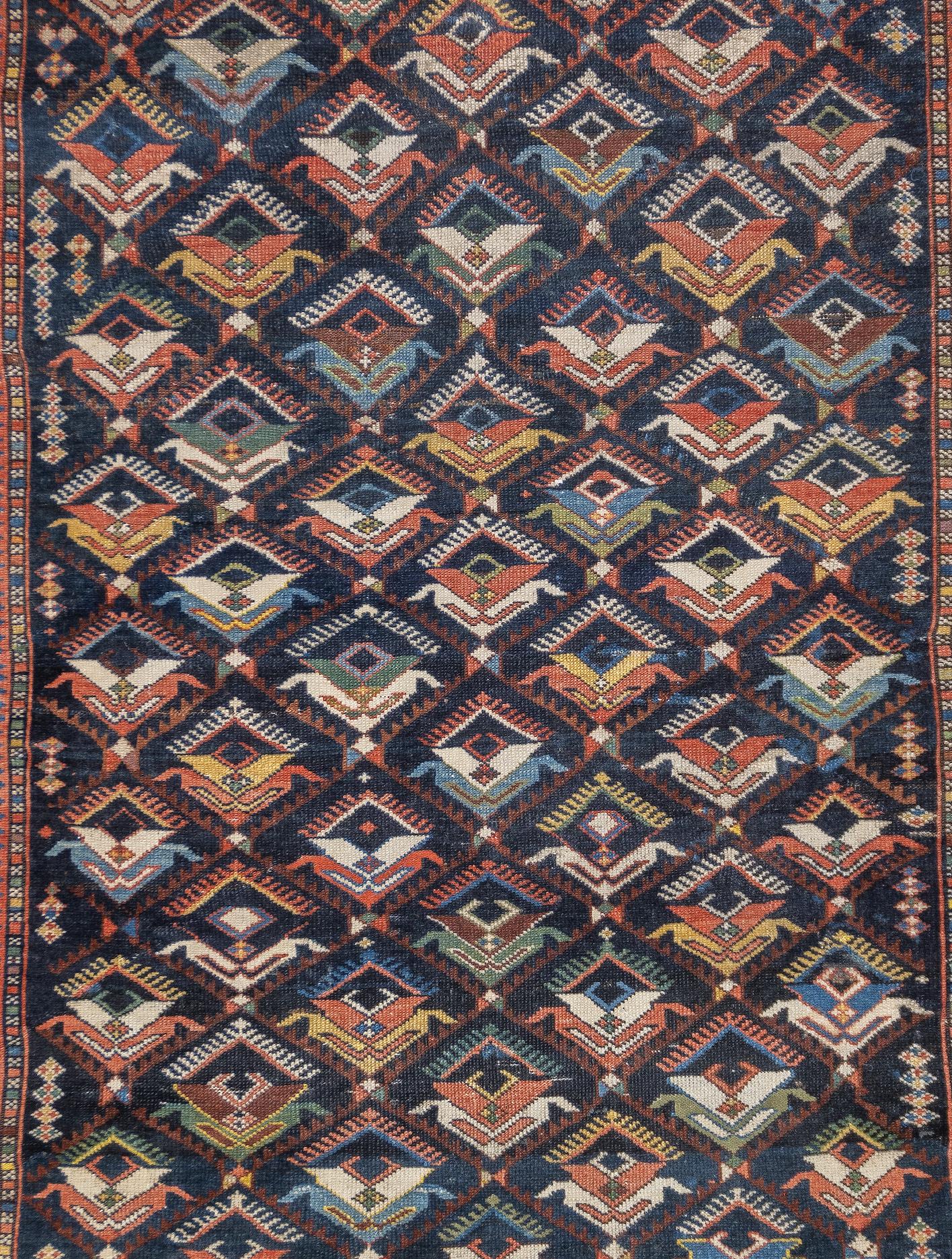 19th Century Antique Caucasian Kuba Rug 3'10'' x 5'1'' For Sale