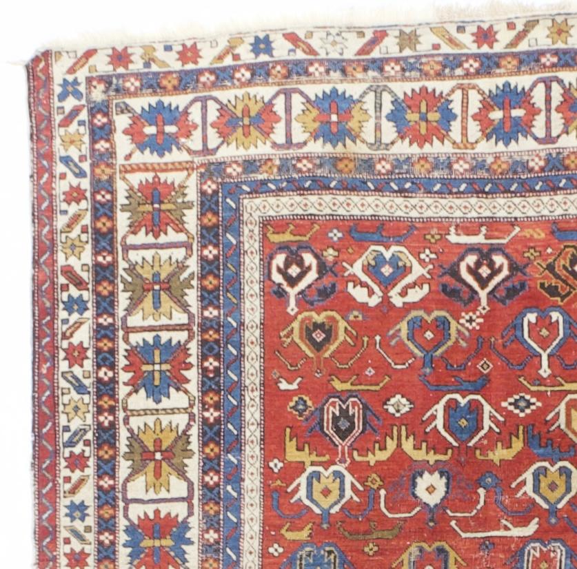 Noué à la main Tapis ancien caucasien Kuba 3'10 x 5'3