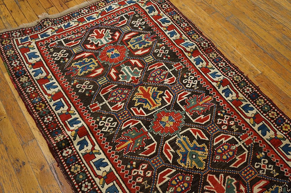 Wool 19th Century Caucasian Kazak Carpet ( 3'2