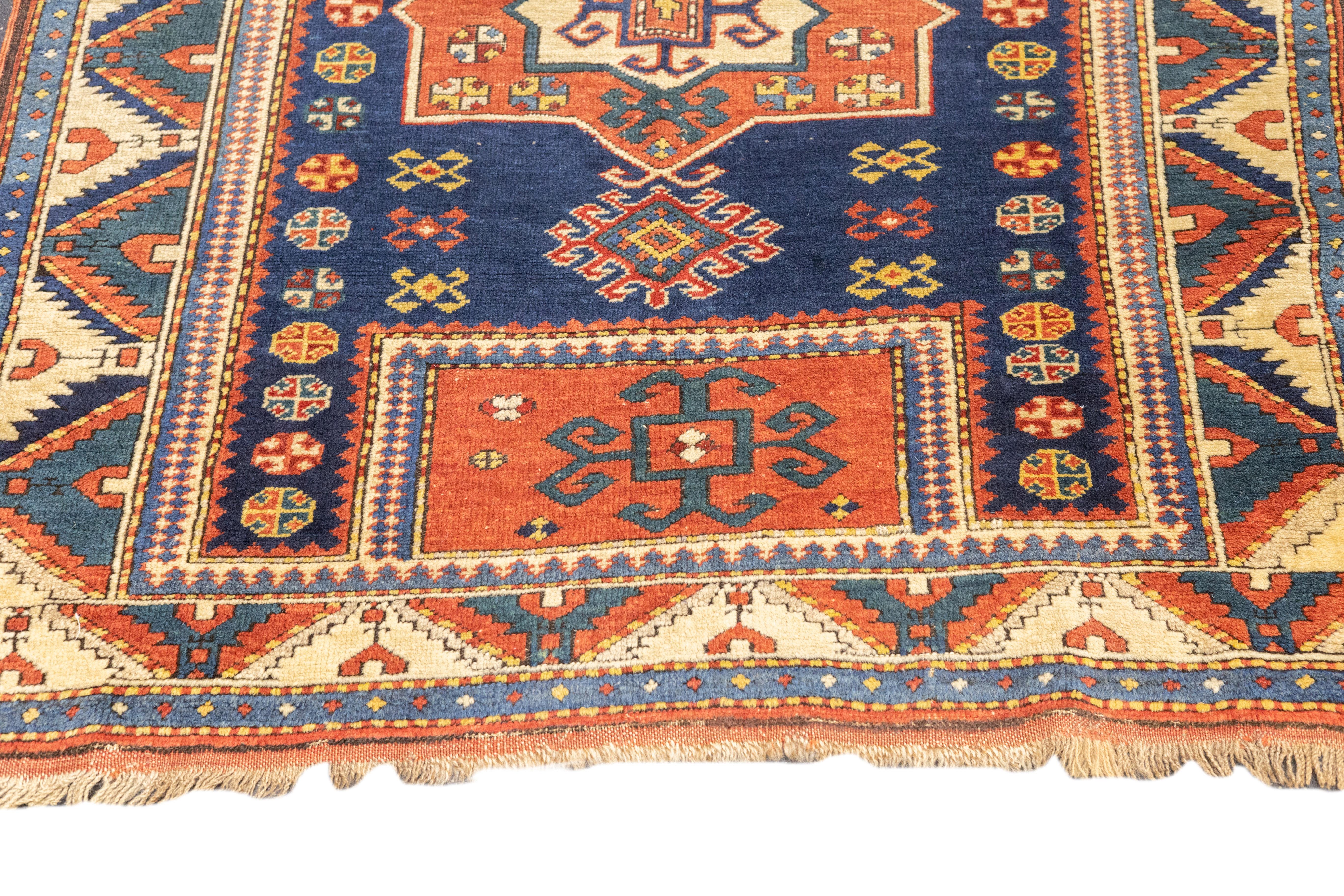 19th Century Antique Caucasian Kuba Rug 3'7'' x 5'8'' For Sale
