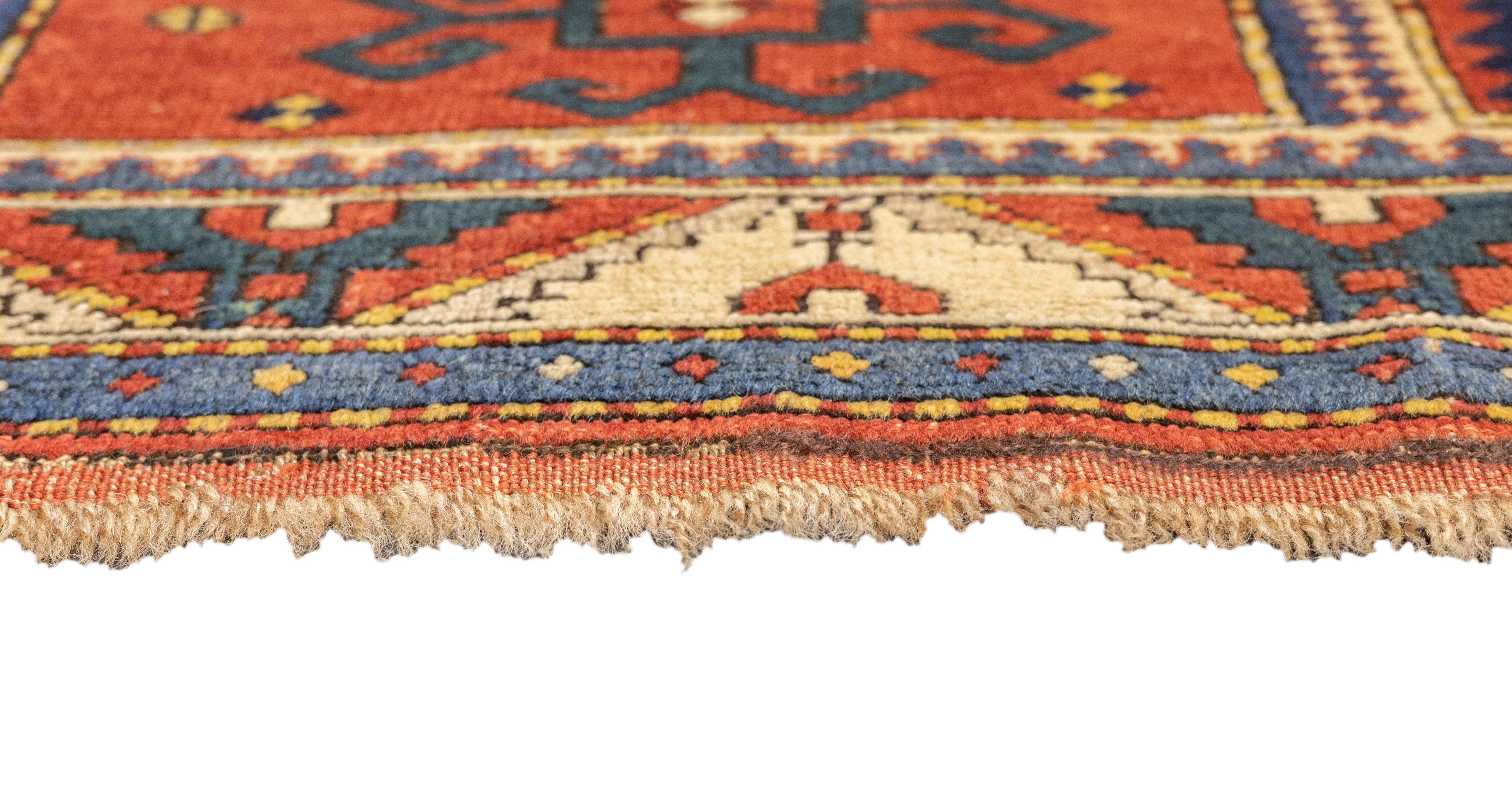 Wool Antique Caucasian Kuba Rug 3'7'' x 5'8'' For Sale