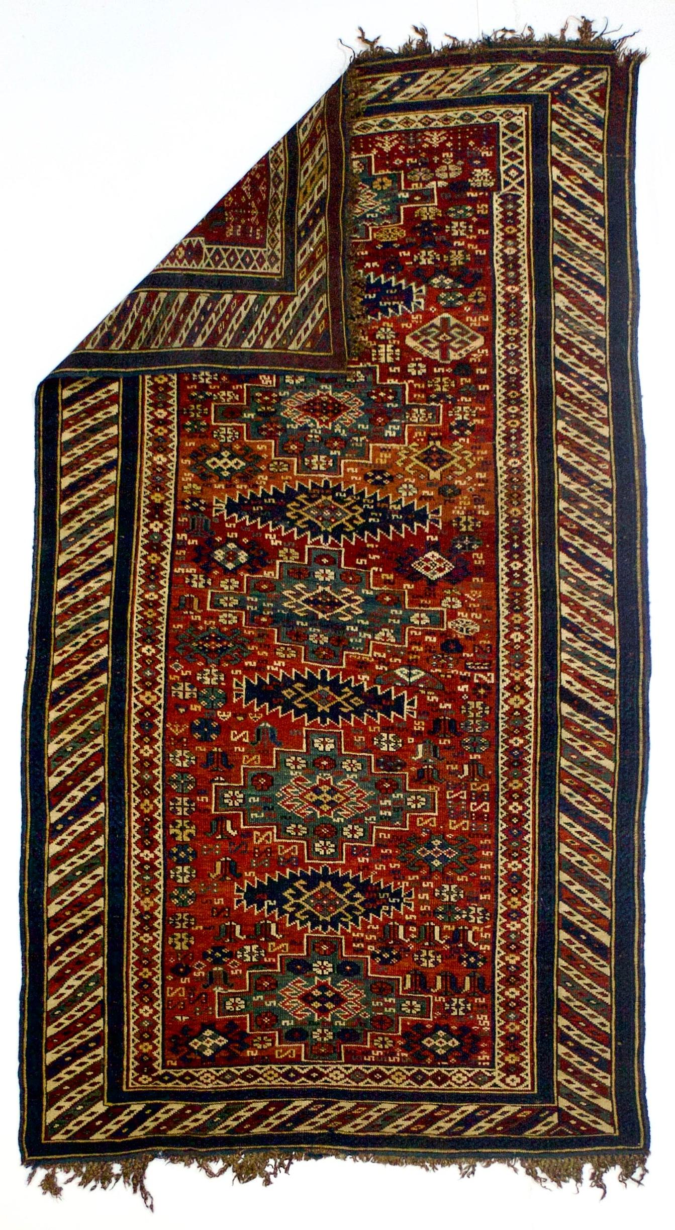 Antiker kaukasischer Kuba-Teppich 3'9