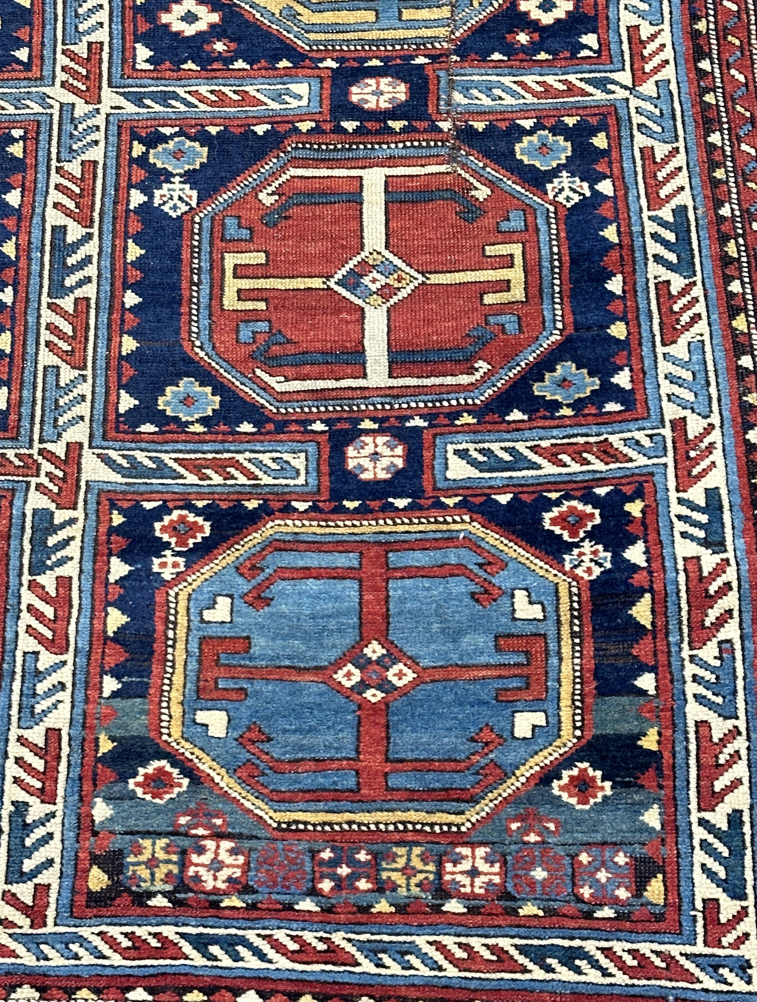 Hand-Knotted Antique Caucasian Kuba Rug 4'4