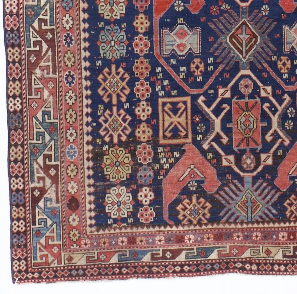 Hand-Knotted Antique Caucasian Kuba Rug 4'6