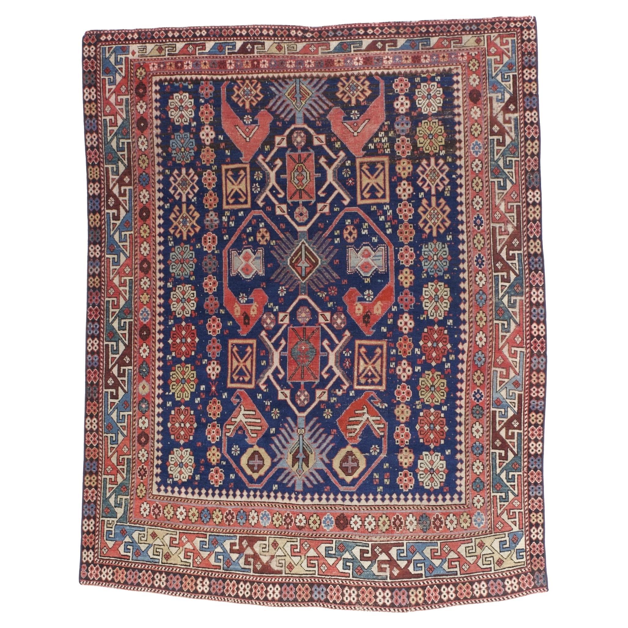 Antique Caucasian Kuba Rug 4'6" x 5’9" For Sale