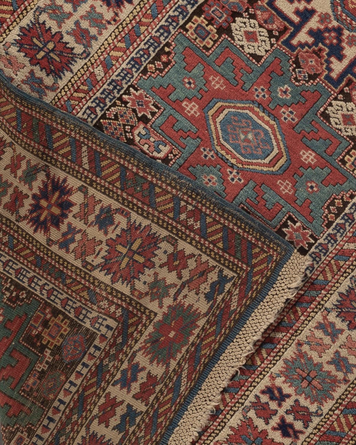 Wool Antique Caucasian Kuba Rug, circa 1880  3'2 x 5'3 For Sale
