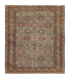 Antique Caucasian Kuba Rug in Blue with Rhythmic Floral Geometry - Rug & Kilim