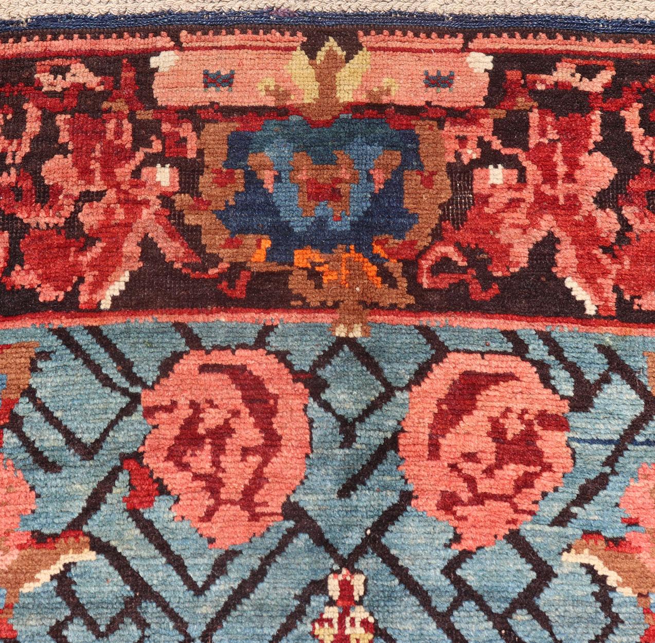Antique Caucasian Kuba Rug with a Central Floral Medallion For Sale 7