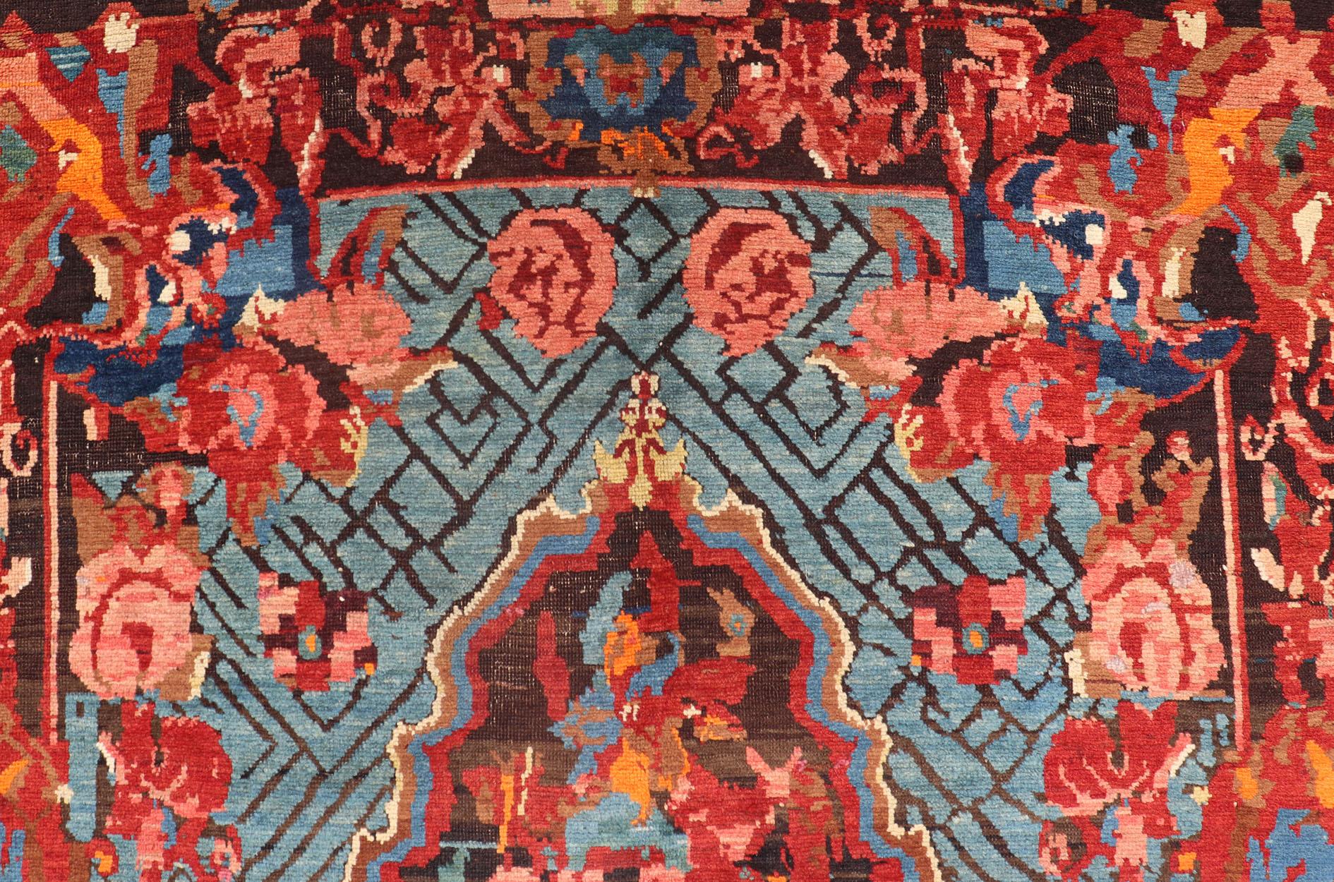 Antique Caucasian Kuba Rug with a Central Floral Medallion For Sale 8