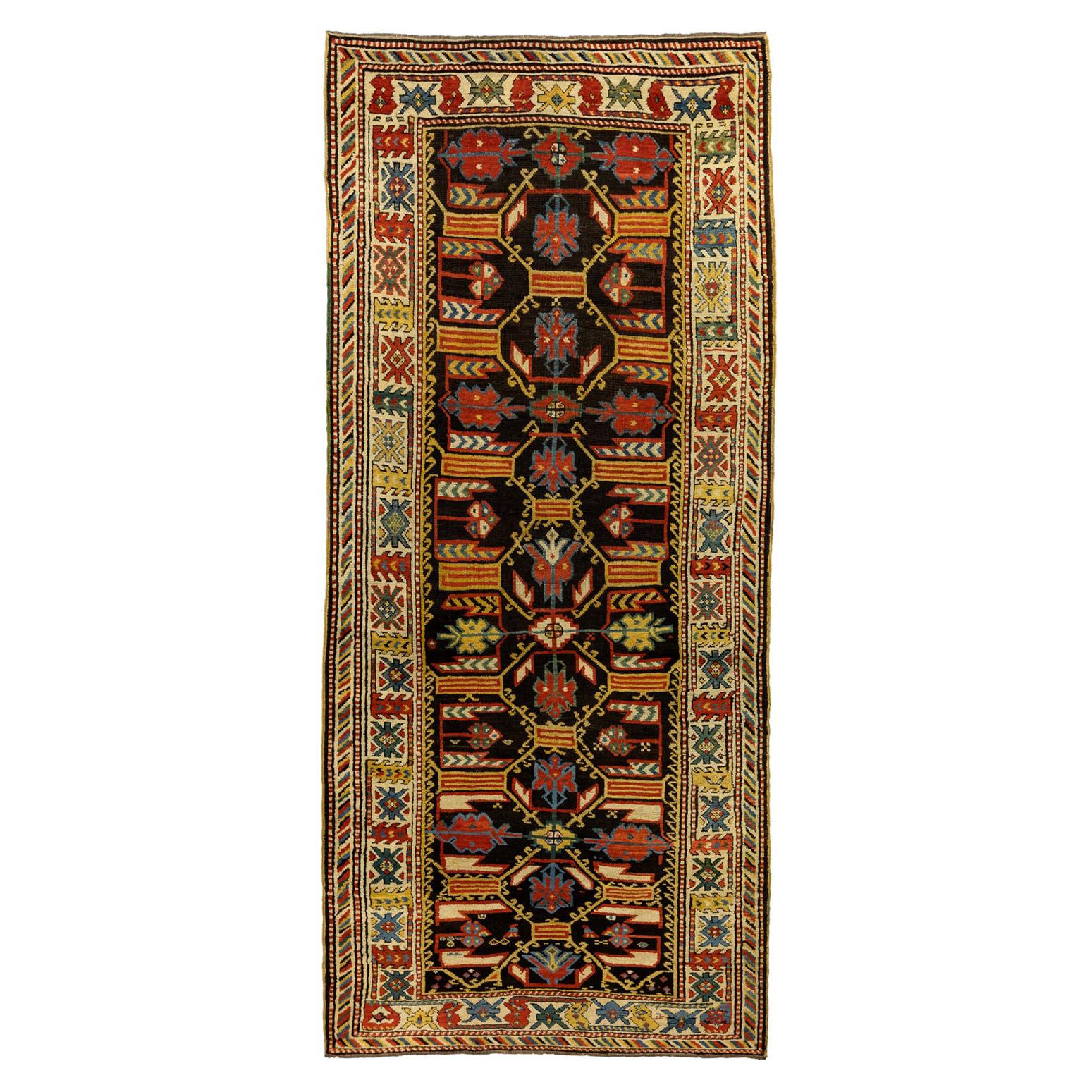 Antique Caucasian Kuba Rug with All-Over Field in Yellow & Brown Tones 1880-1900 For Sale