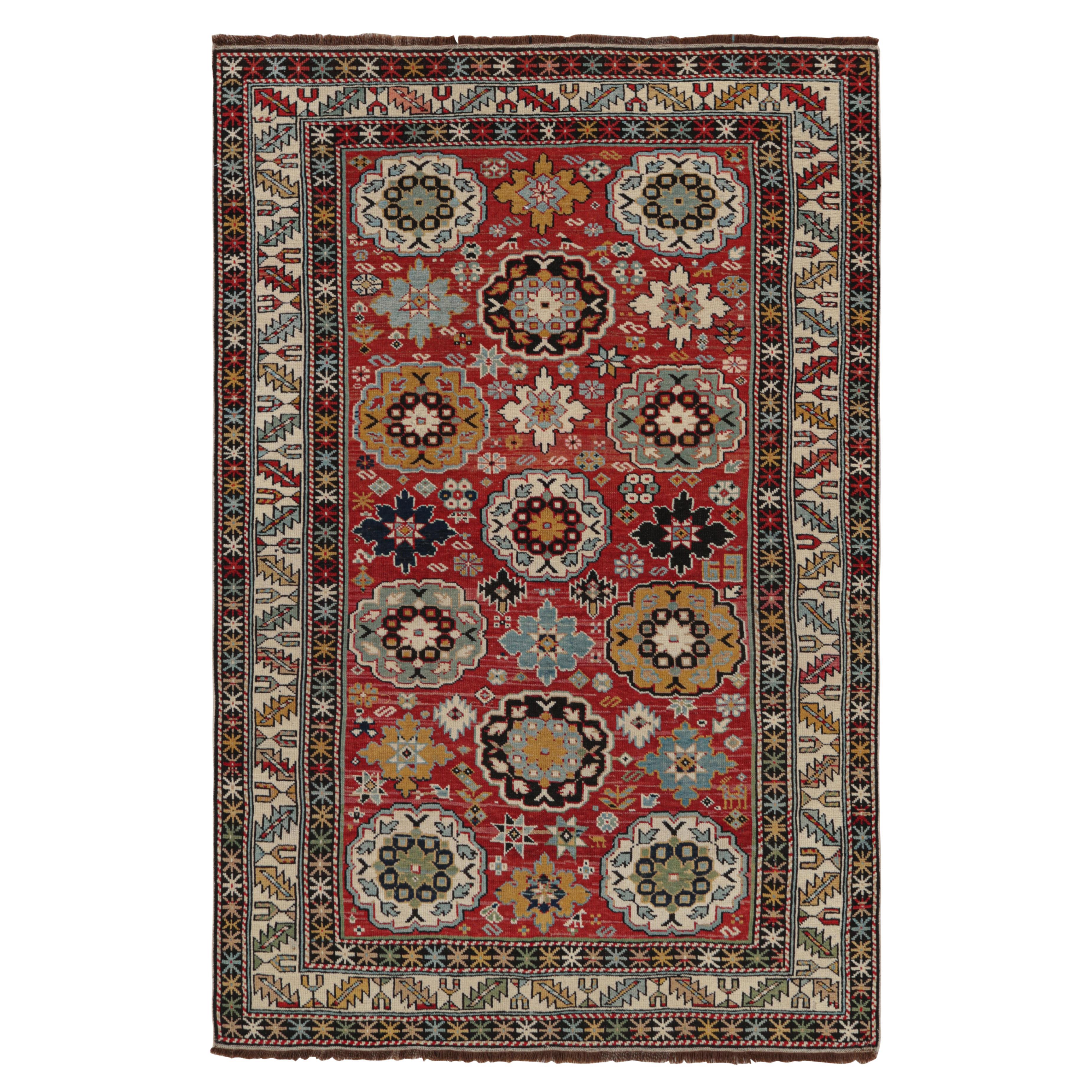Antique Caucasian Kuba Rug with Colorful Floral Medallions, from Rug & Kilim For Sale