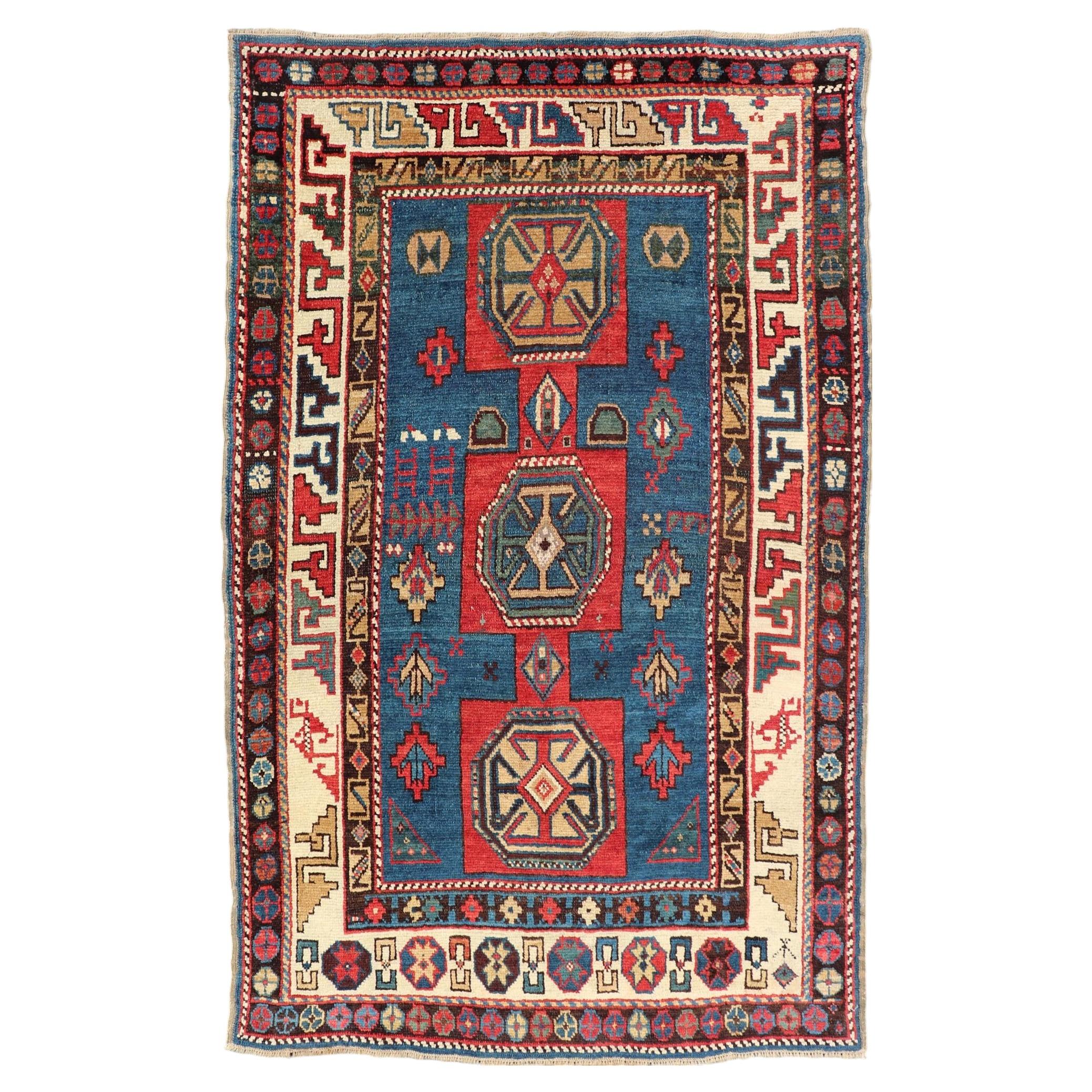 Antique Caucasian Kuba Rug with Geometric Medallion Tribal Design Pattern