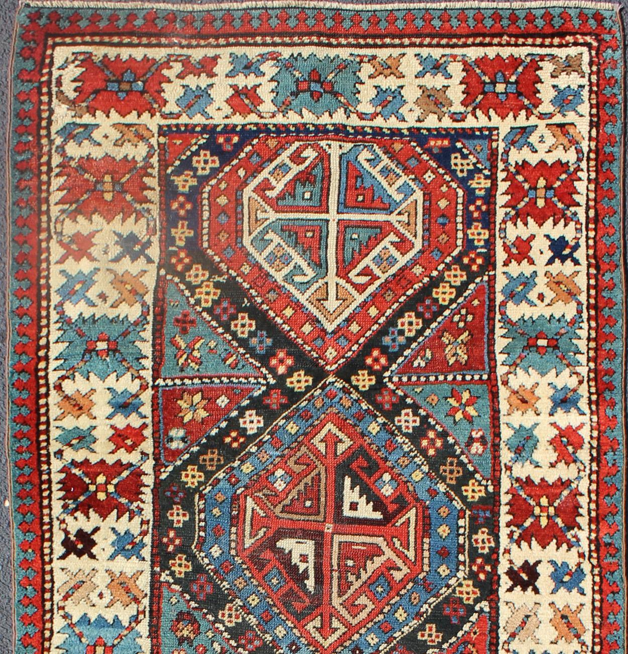 Hand-Woven Antique Caucasian Kuba Rug with Intricate and Complex Design  For Sale