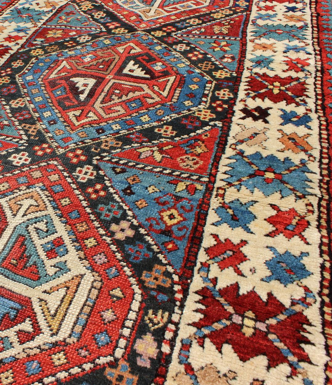 Antique Caucasian Kuba Rug with Intricate and Complex Design  In Good Condition For Sale In Atlanta, GA