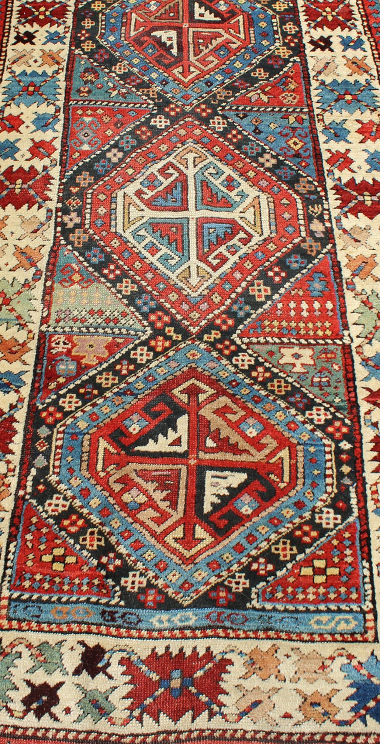 19th Century Antique Caucasian Kuba Rug with Intricate and Complex Design  For Sale