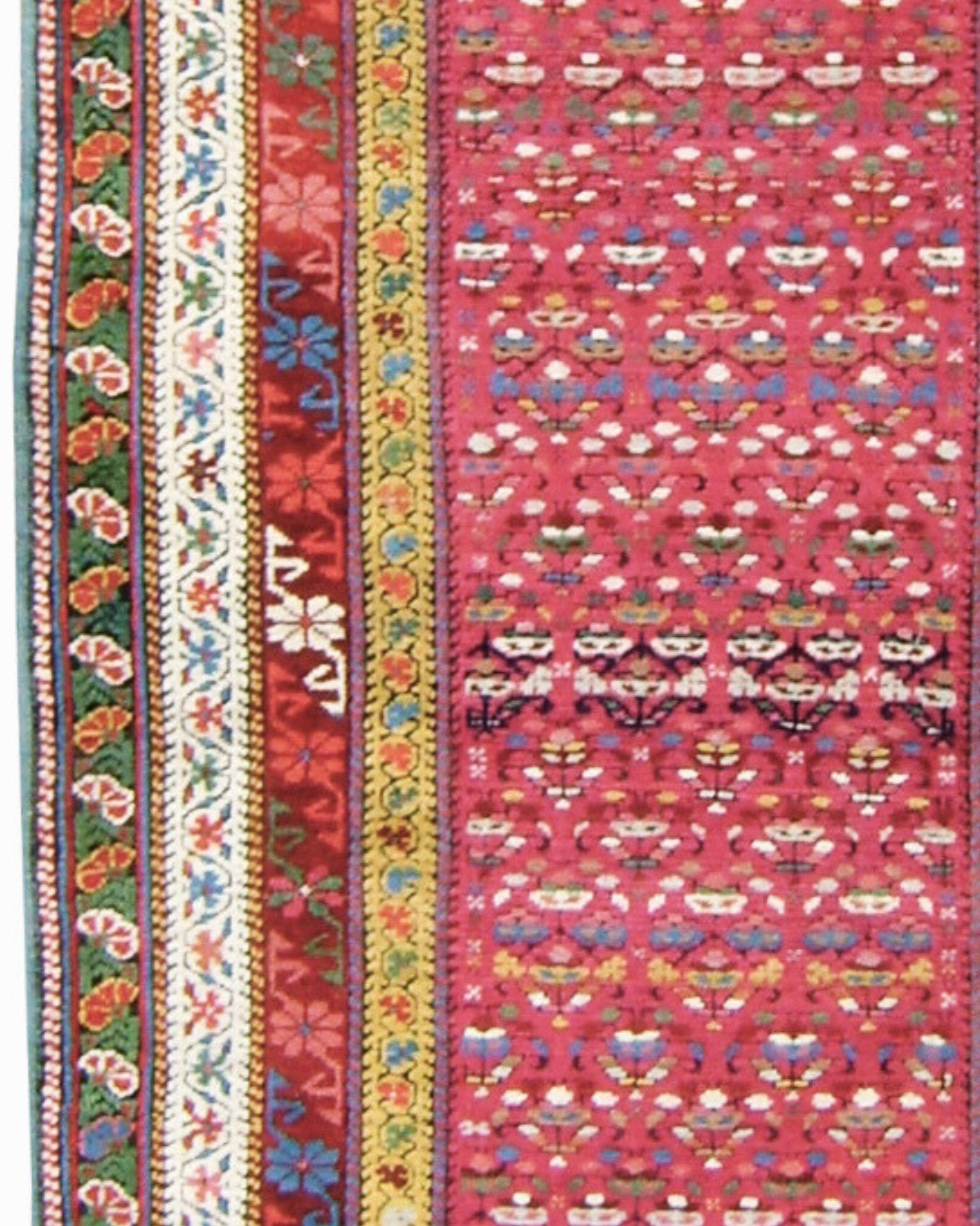 Antique Caucasian Kuba Runner Rug, 19th Century 

A vibrant runner combining shades of raspberry, green, gold, ivory, and blue.

Additional Information:
Dimensions: 3'7