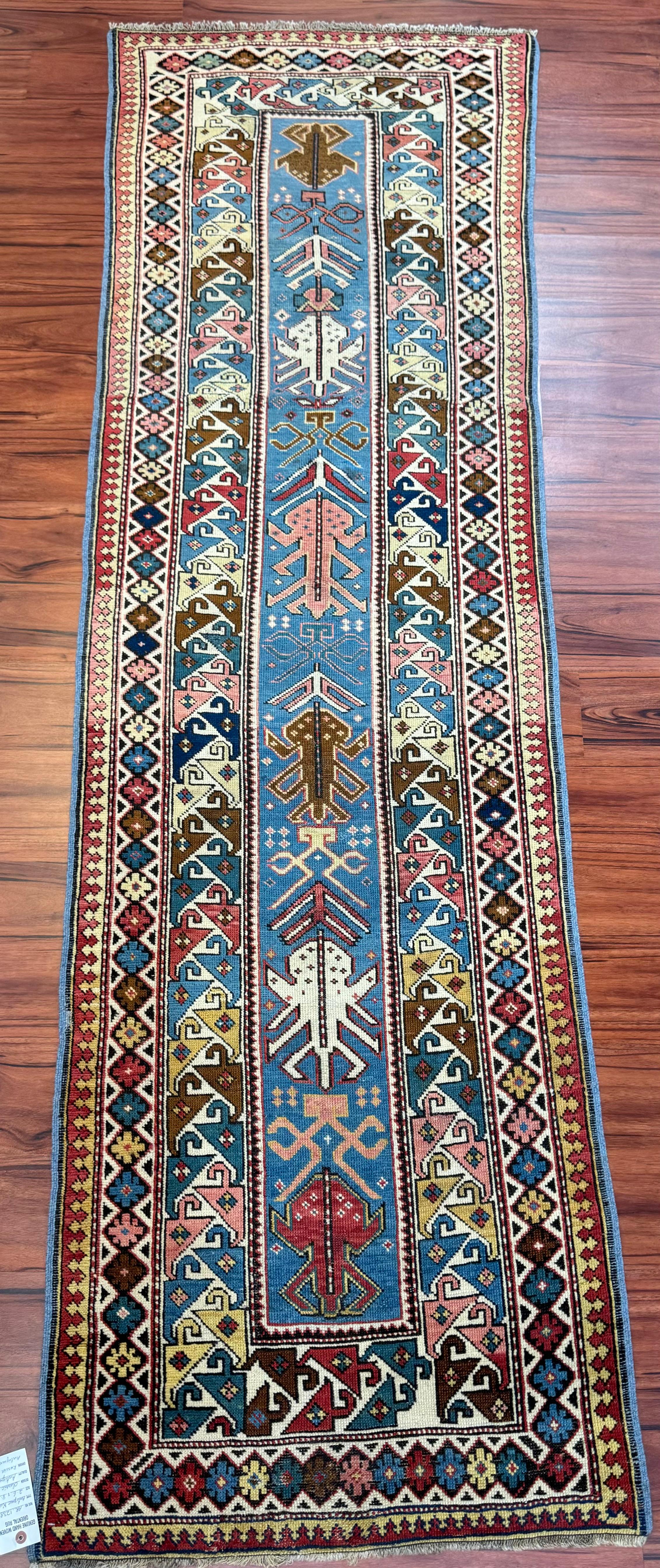 Hand-Knotted Antique Caucasian/Kuba Runner  For Sale