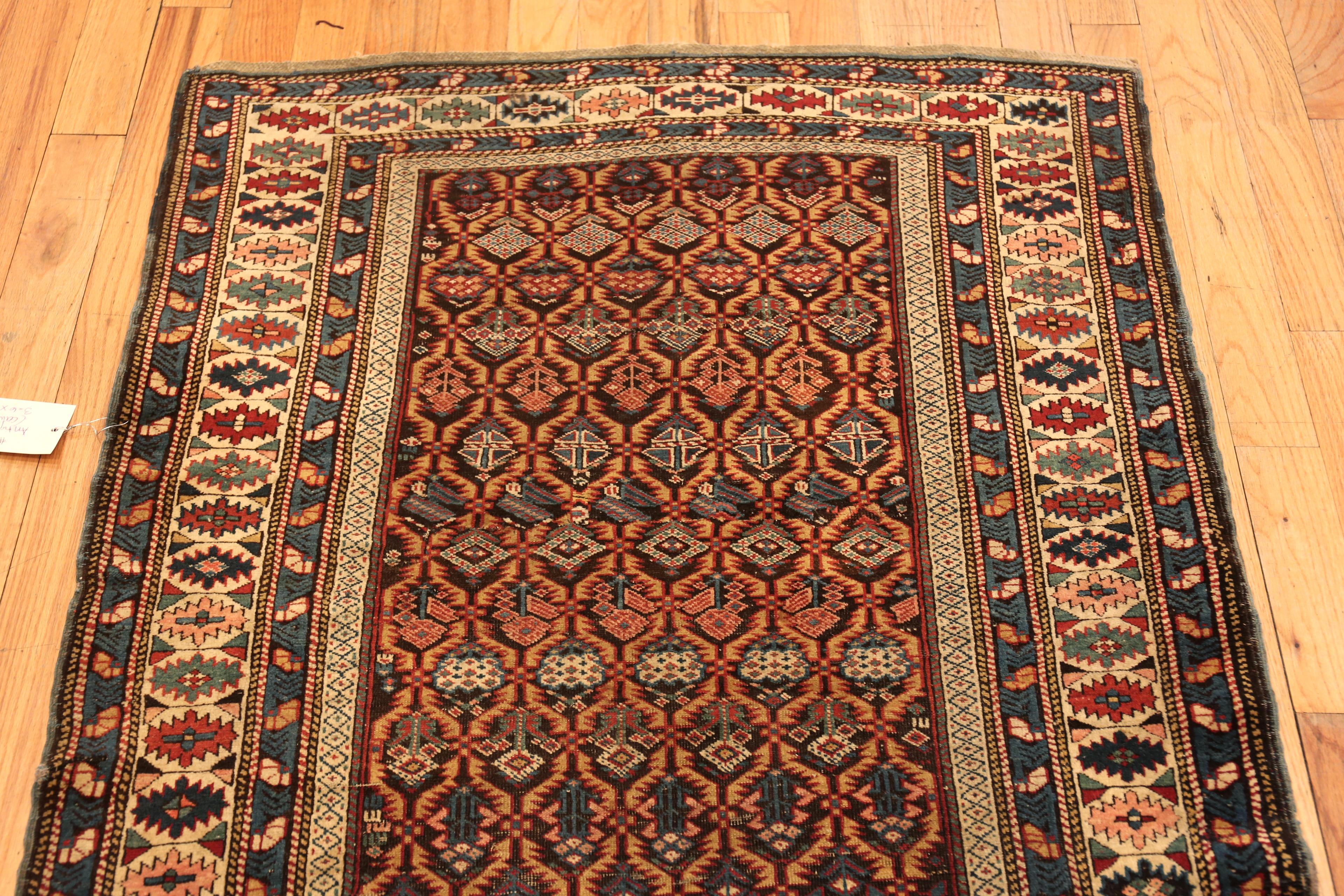 Hand-Knotted Antique Caucasian Kuba Runner Rug. 3 ft 6 in x 11 ft 6 in For Sale