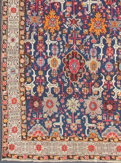 Antique Caucasian Kuba Gallery Rug with Blue Field and Stylized Geometric Motifs