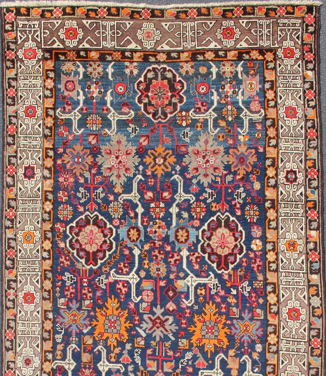 Hand-Knotted Antique Caucasian Kuba Runner with All-Over Design For Sale