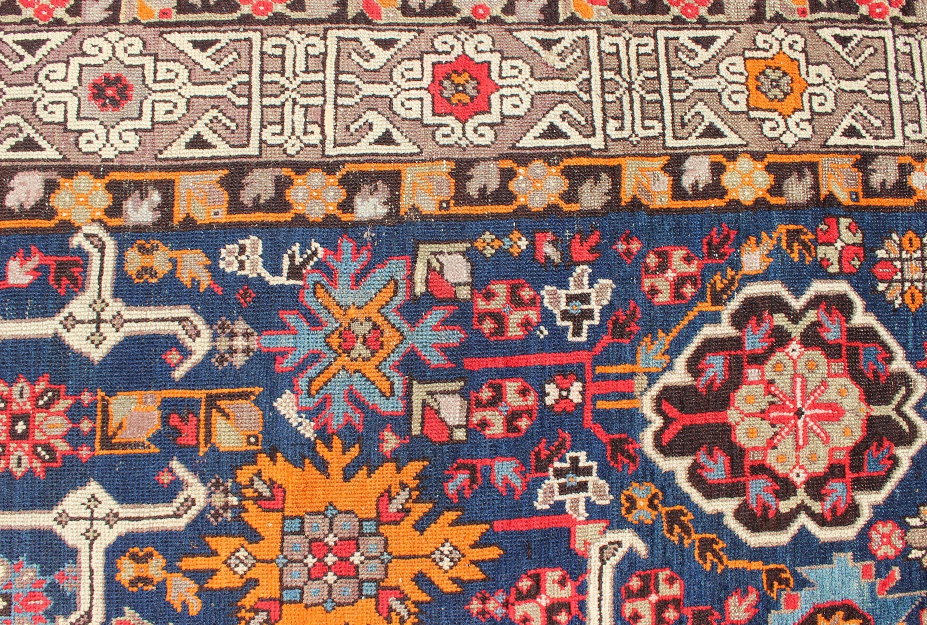 Wool Antique Caucasian Kuba Runner with All-Over Design For Sale
