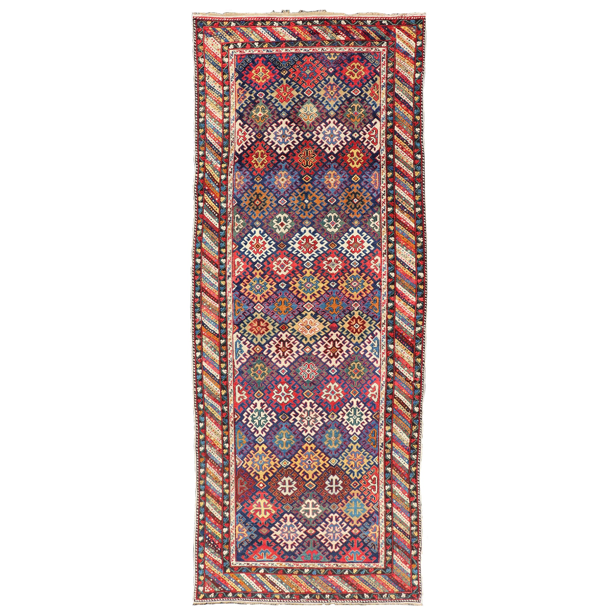 Antique Caucasian Kuba Runner With Tribal Design & All-Over Motifs 4' x 10'6