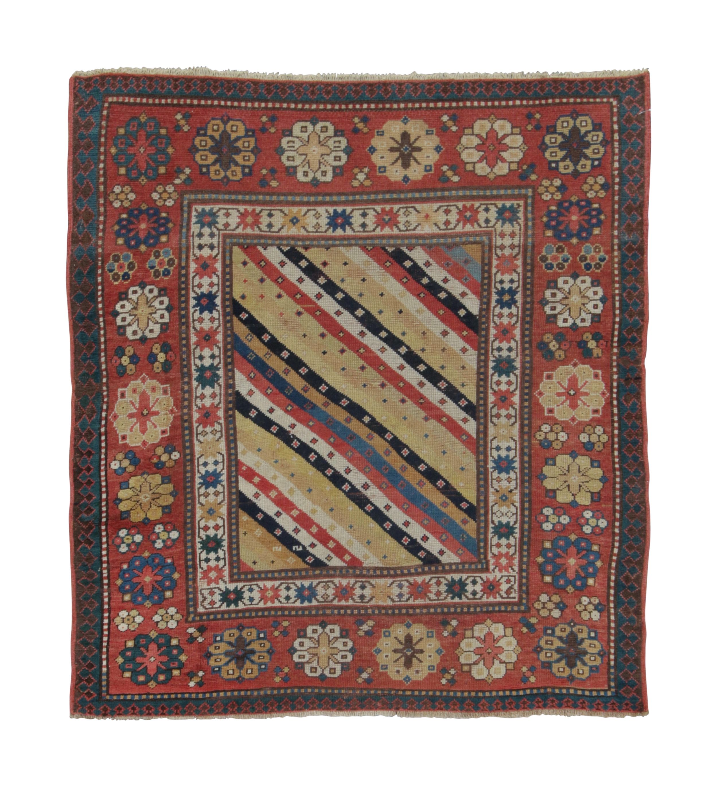 Antique Caucasian Kuba Square Rug with Colorful Patterns & Florals - Rug & Kilim