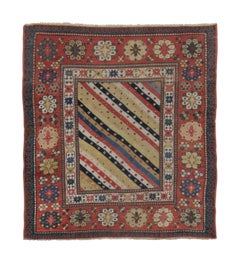Antique Caucasian Kuba Square Rug with Colorful Patterns & Florals - Rug & Kilim