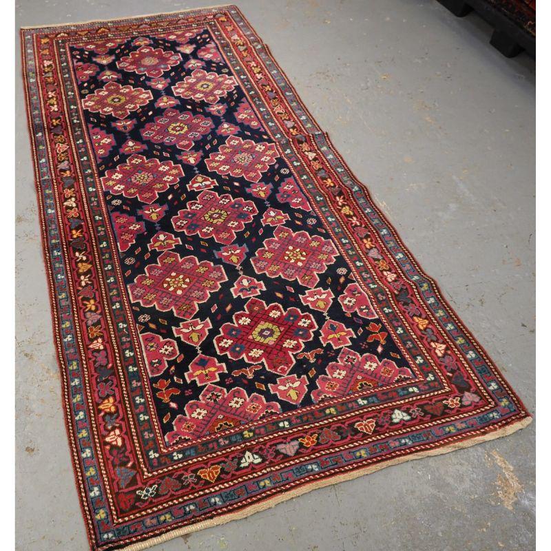 Antique Caucasian Lampa-Karabagh long rug with repeat medallion design.

An interesting rug belonging to a well known group of Karabagh rugs with large floral medallions. This example is particularly striking with the medallions in a rich pink /