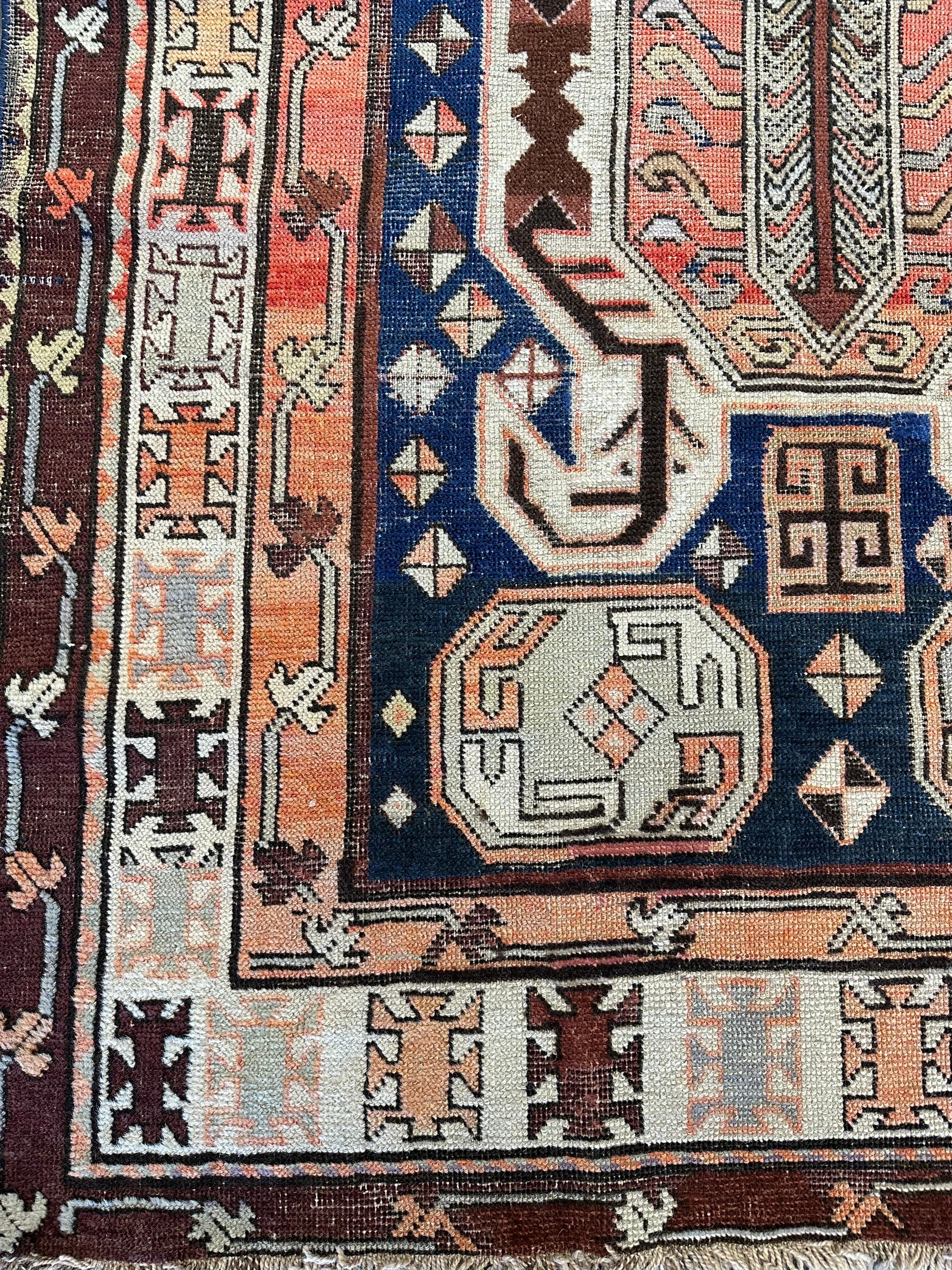 Antike kaukasische Lankoran Teppich Läufer circa 1920 3'8x8' im Angebot 3